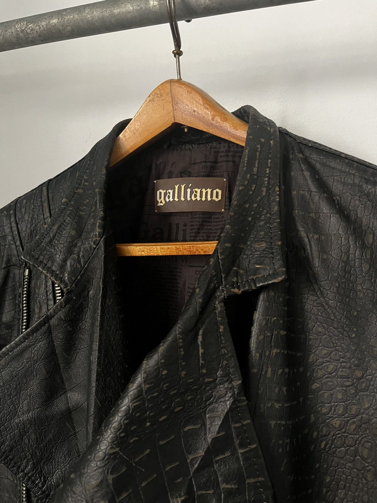 John Galliano 2010s Galliano Croc Embossed Leather Biker Jacket Size US M / EU 48-50 / 2 - 4 Thumbnail