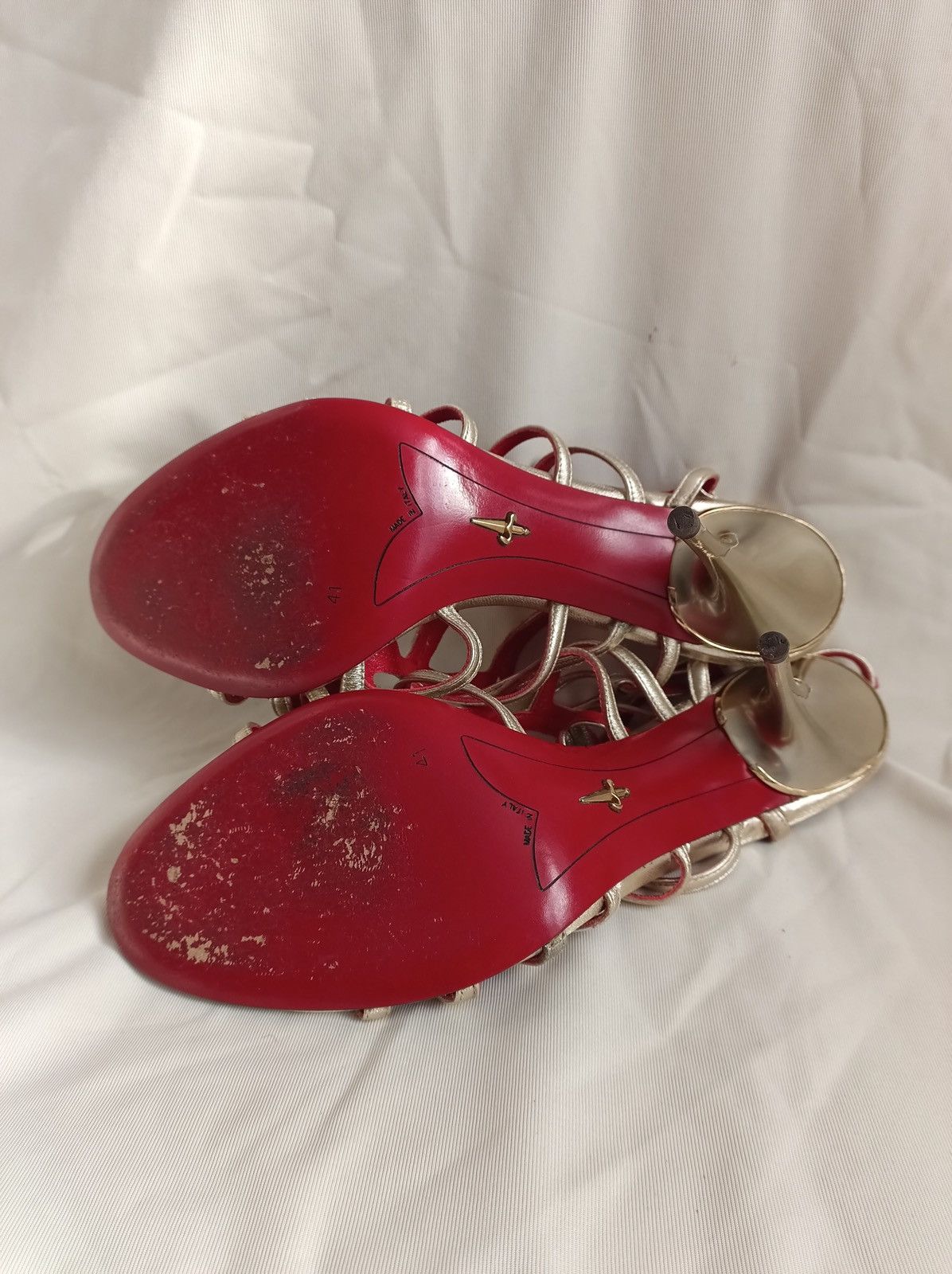 Paciotti Cesare Paciotti Gold Red Leather Heels Sandals EU 41 Size US 11 / IT 41 - 11 Thumbnail