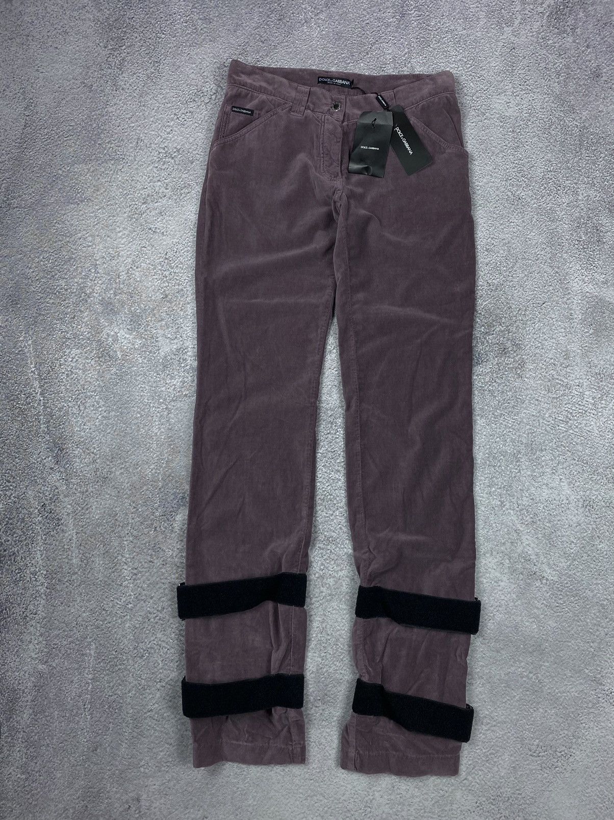 image of Dolce Gabbana Runway 2003 Velvet Velour Bondage Womens Pants in Brown (Size 27)