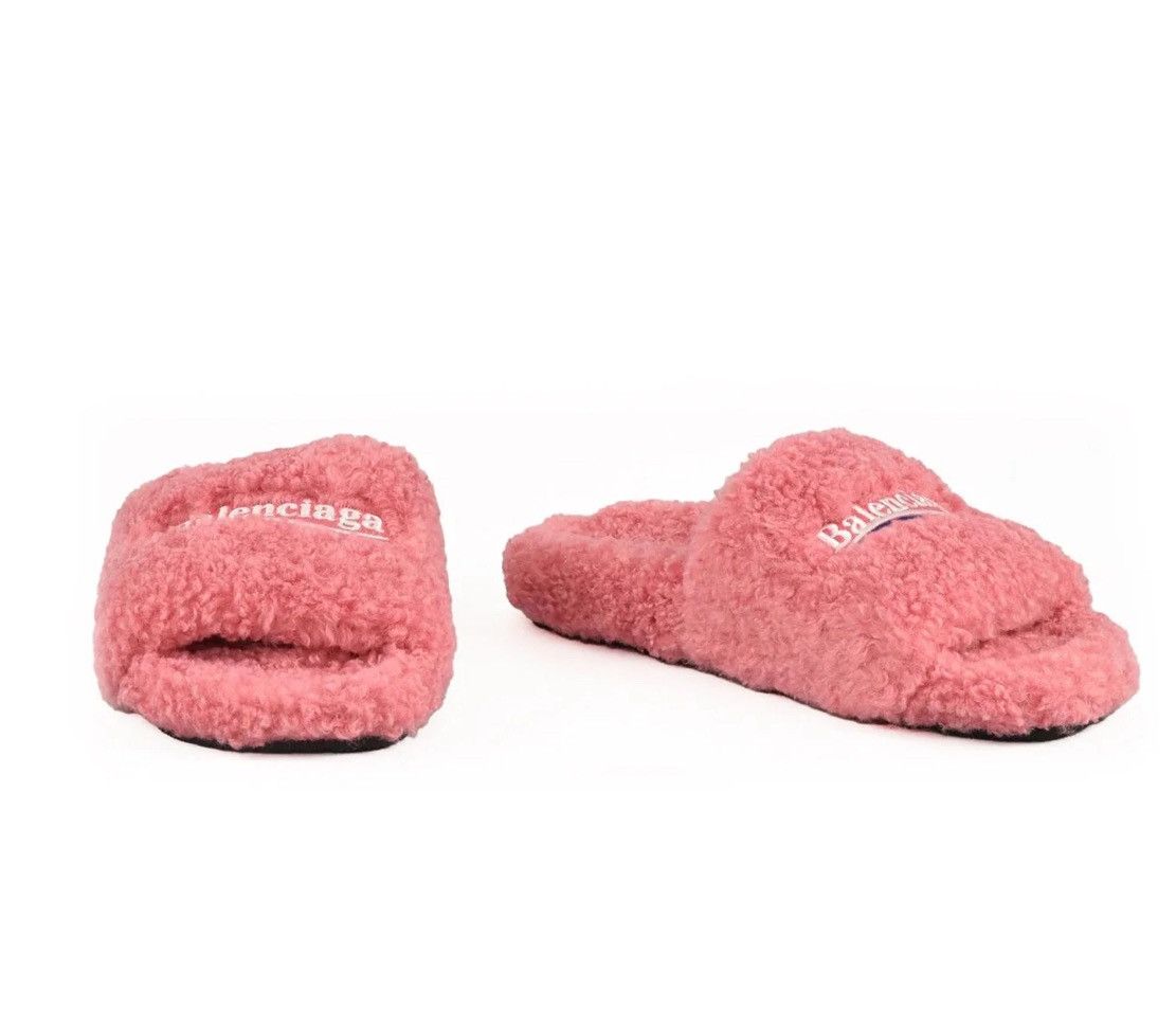 Balenciaga 🍉RARE🍉Embroidered Logo Furry Fleece Campaign Sandals Slides Size US 10 / IT 40 - 2 Thumbnail