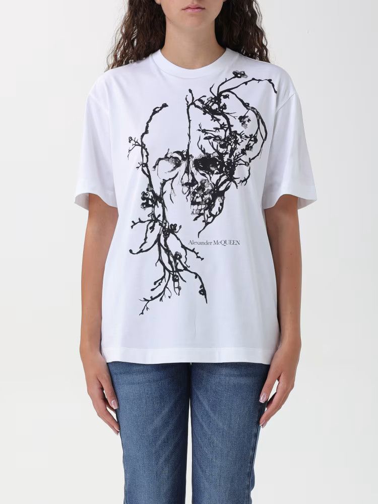 Alexander McQueen o1s22i1n1024 Oversized Cherry Blossom T-Shirt in White Size S / US 4 / IT 40 - 1 Thumbnail