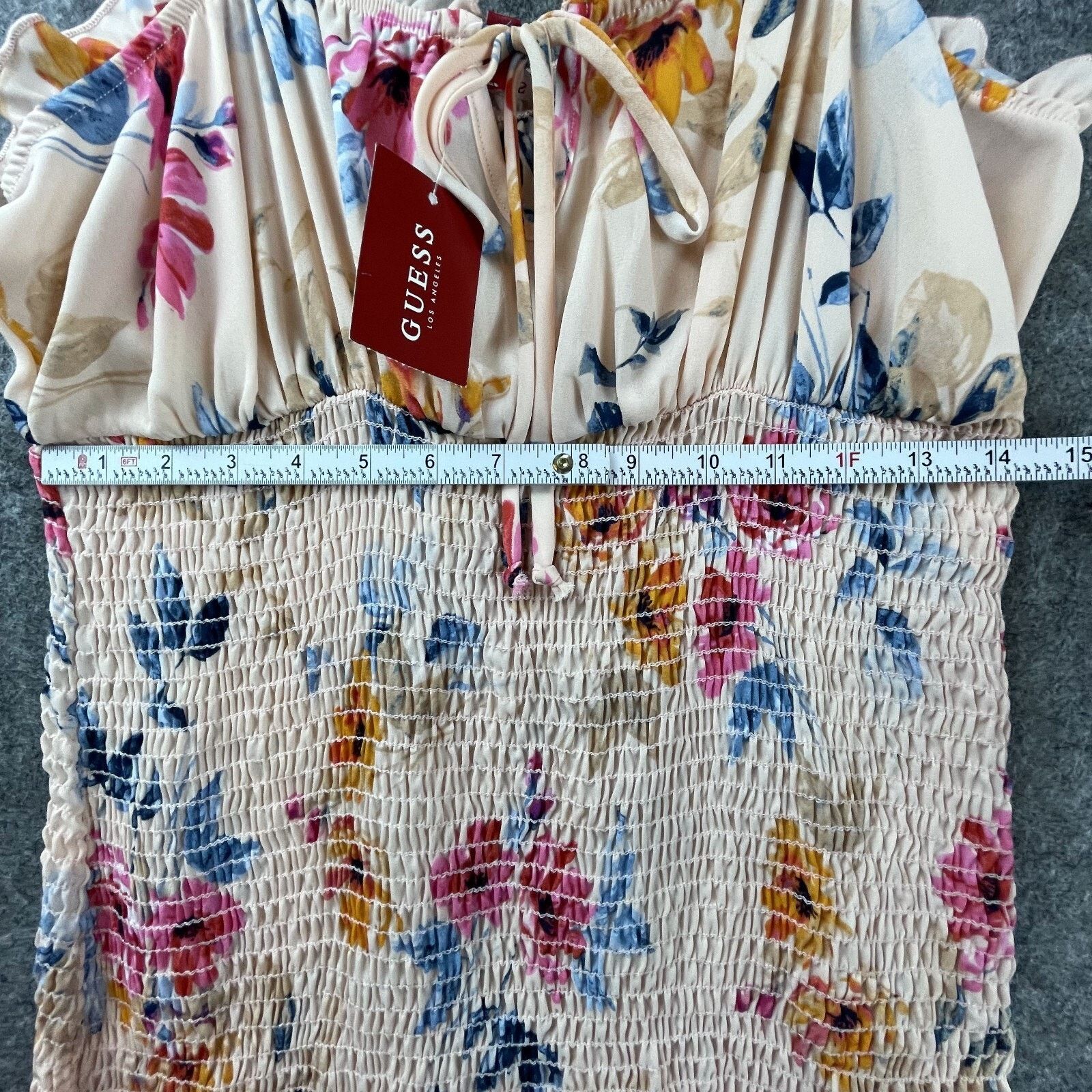 Guess Guess Miley Smocked Dress XL Ruched Milkmaid Ruffle Romantic Size XL / US 12-14 / IT 48-50 - 4 Thumbnail