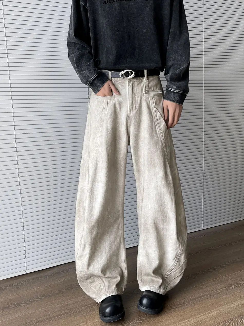 Japanese Brand Retro loose dirty white wide leg jeans Size US 32 / EU 48 - 1 Thumbnail
