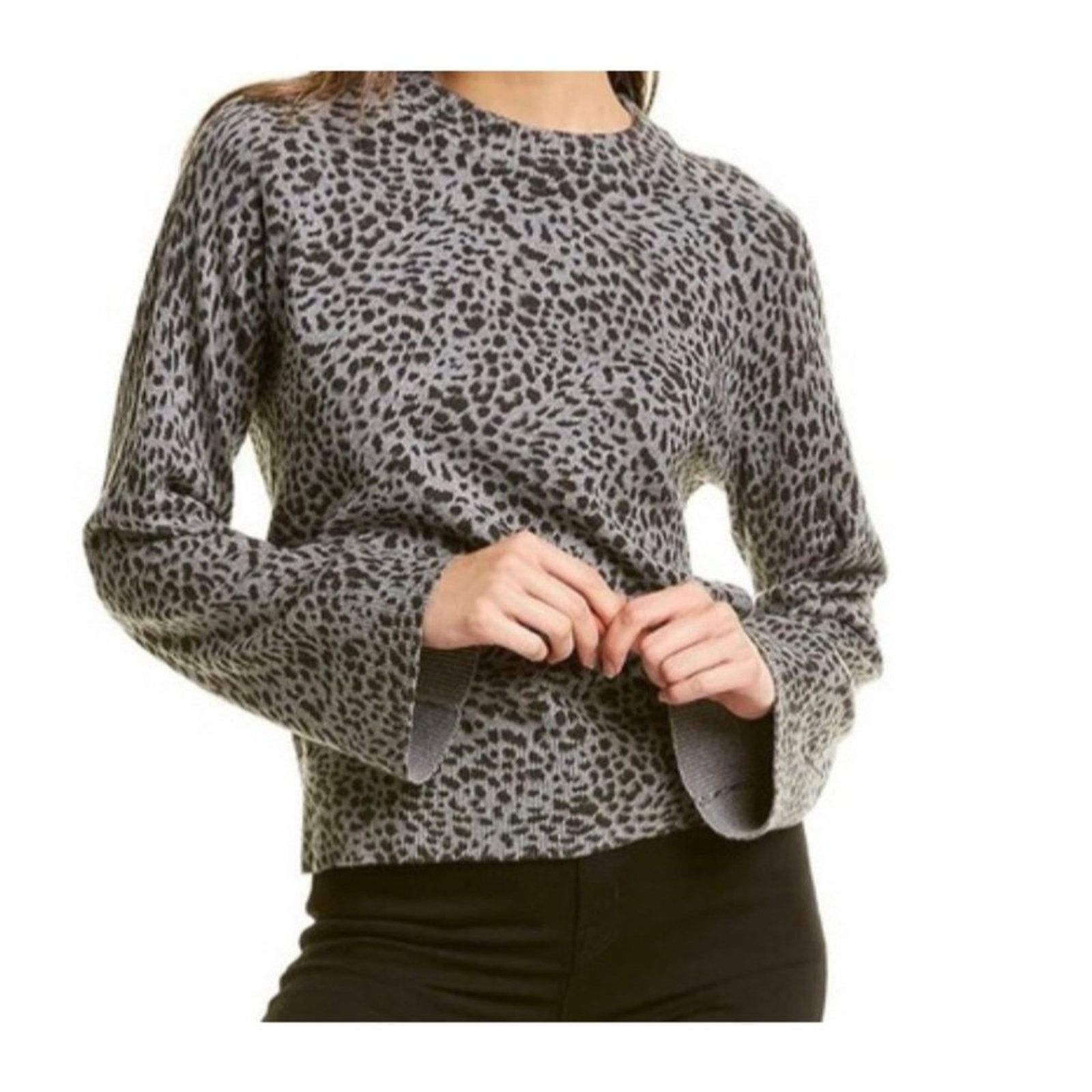 MONROW Monrow Mini Leopard Mock Neck Cashmere Blend Sweater Large Size L / US 10 / IT 46 - 1 Thumbnail
