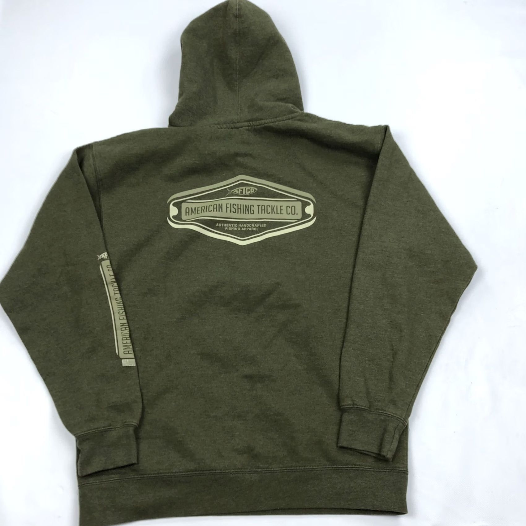 Vintage AFTCO Hoodies Pullover Women's Green Logo Graphic Print Drawstring Pockets Long Sleeve Cotton Blend Fleece L Size L / US 10 / IT 46 - 7 Thumbnail