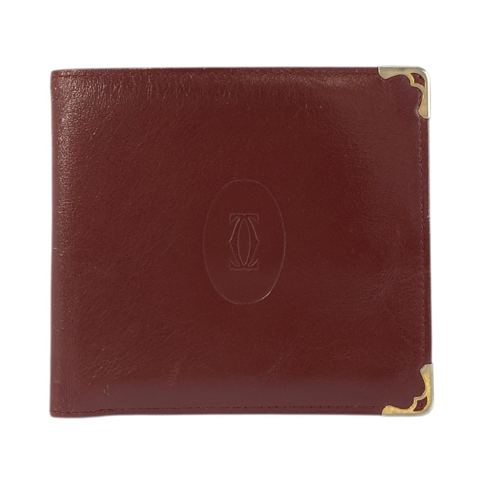 Cartier CARTIER Vintage Must Line Bordeaux Gold Hardware Leather Folding Wallet for Women Size ONE SIZE - 1 Thumbnail