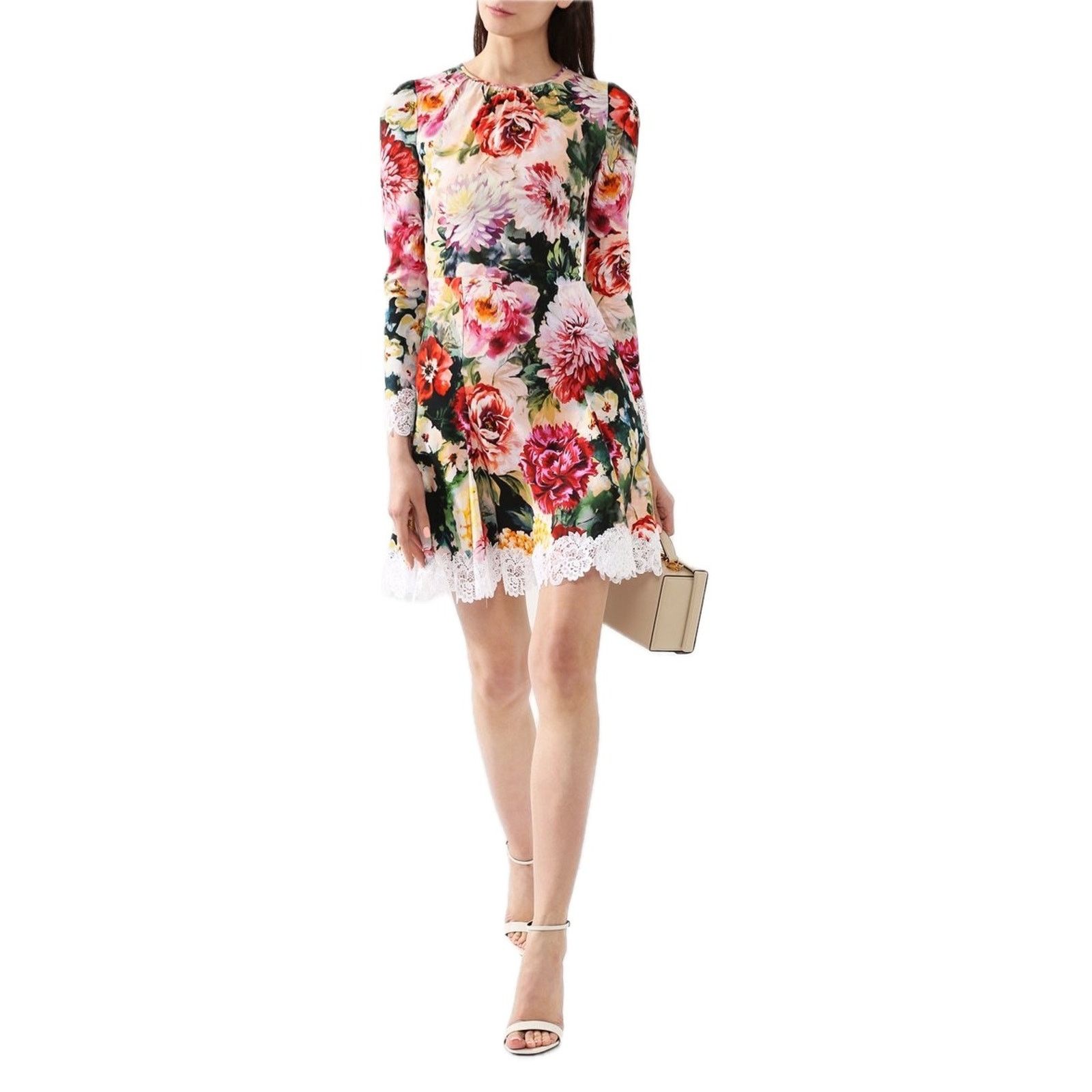 Dolce & Gabbana Dolce & Gabbana Lace Floral Crepe Mini Dress Multi IT 42 / M Size M / US 6-8 / IT 42-44 - 6 Thumbnail