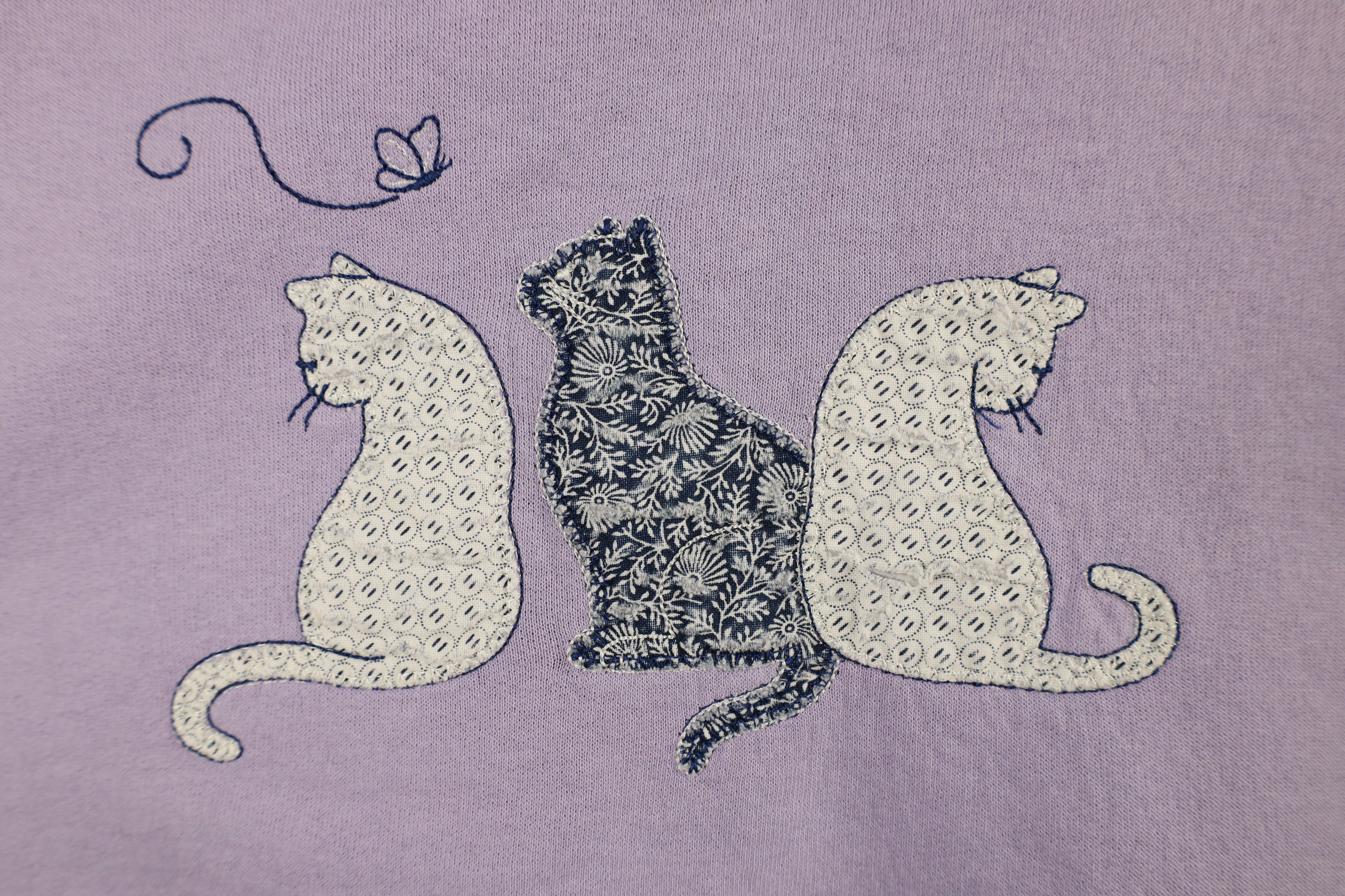 Vintage Vintage 90s Quilt Patch Cat Kitten Butterfly Sweatshirt Size M / US 6-8 / IT 42-44 - 4 Thumbnail