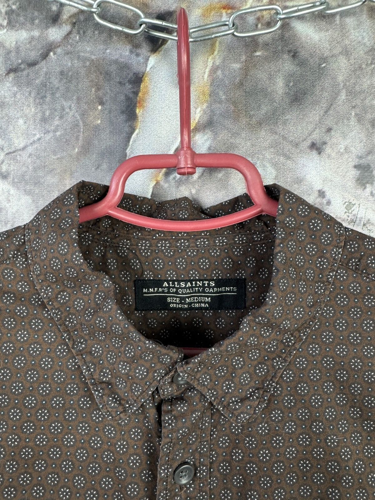 Allsaints AllSaints Vineland Shirt Brown Geometric Button Up Men Size US M / EU 48-50 / 2 - 6 Thumbnail