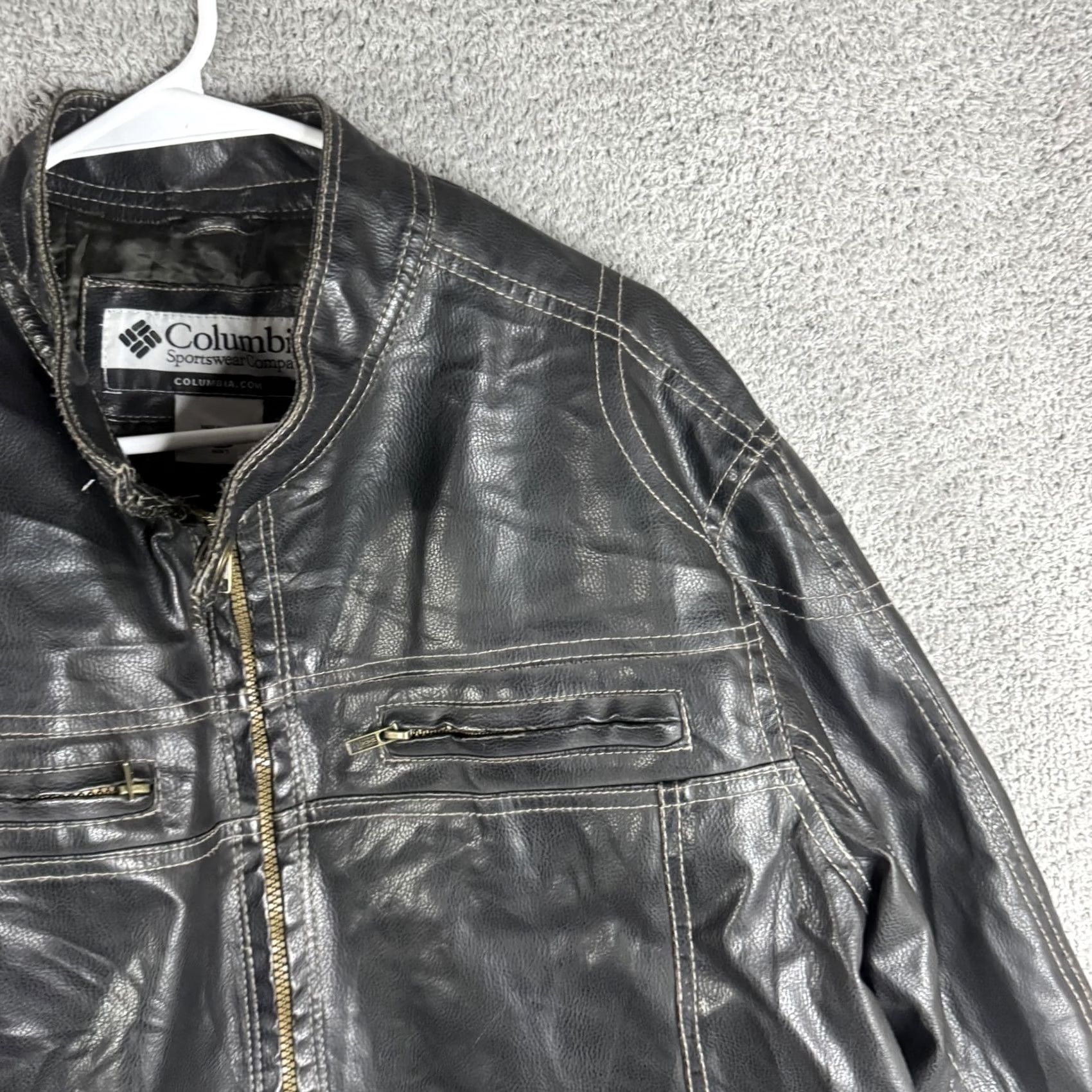 Vintage Columbia Jacket Mens XL Black Faux Leather Moto Full Zip Biker Casual Pockets Size US XL / EU 56 / 4 - 6 Thumbnail