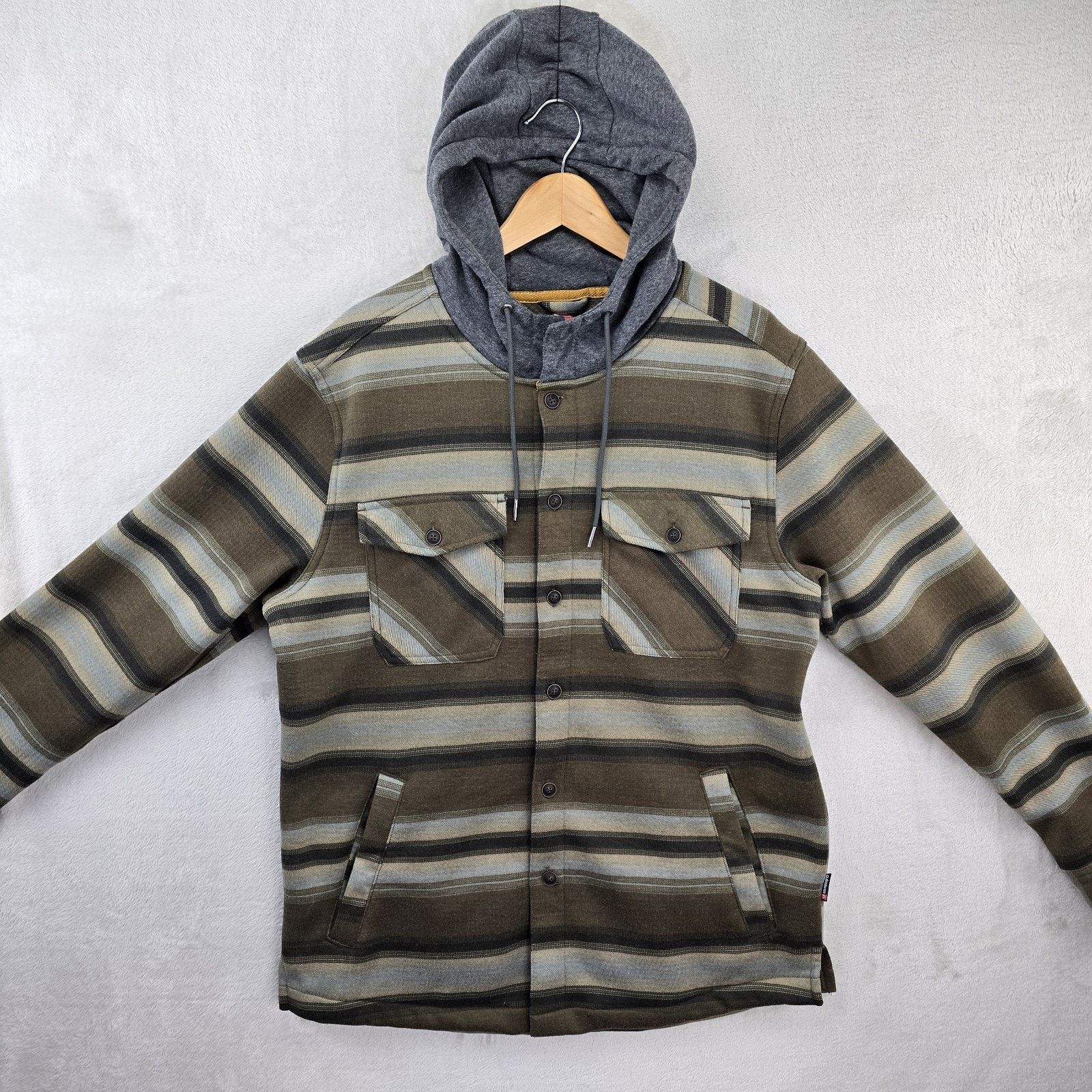 Quiksilver Quiksilver Hooded Shirt Jacket Medium Striped Shacket Size US M / EU 48-50 / 2 - 2 Thumbnail