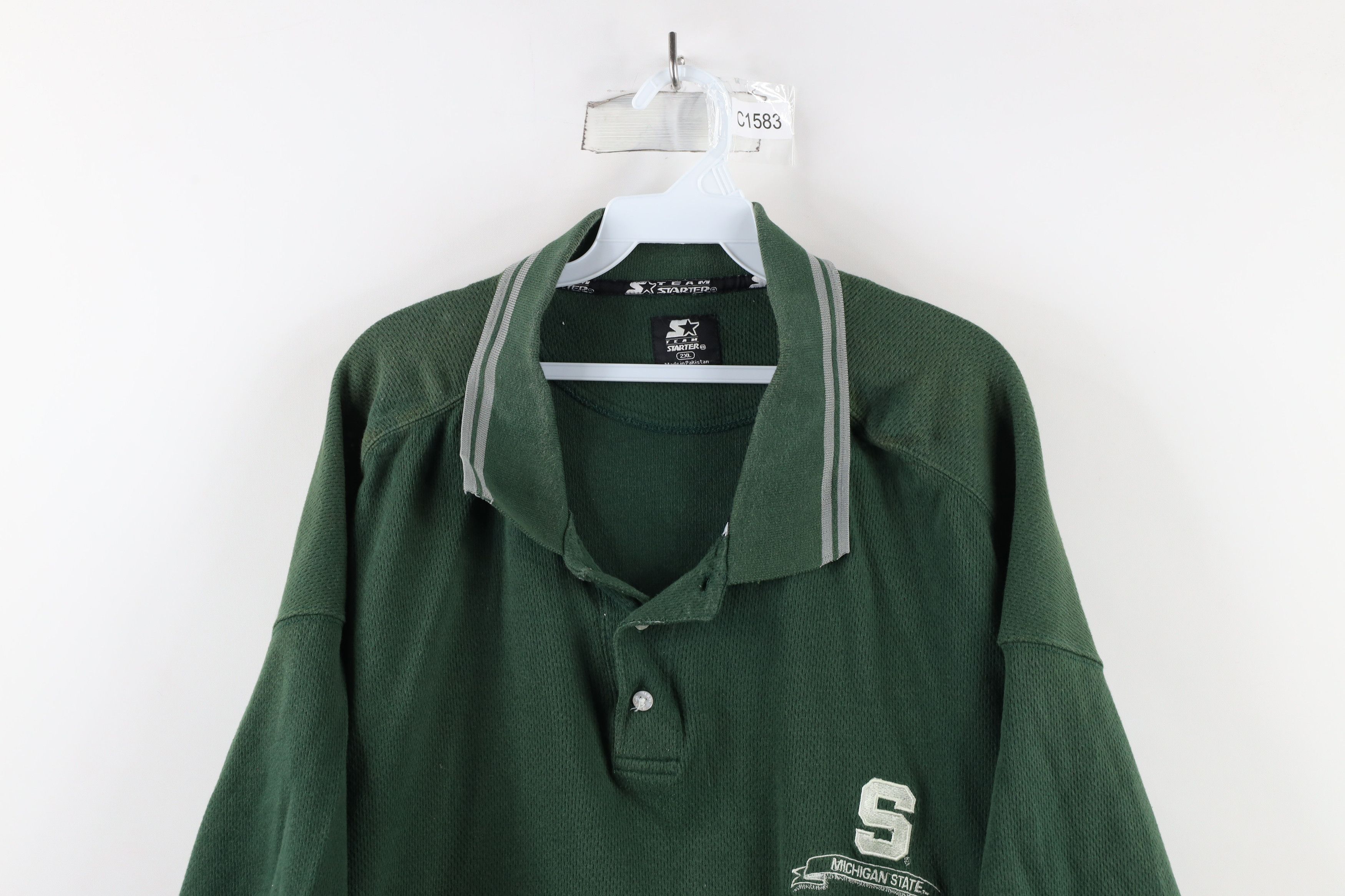 Starter × Vintage Vintage 90s Starter Out Michigan State University Polo Shirt Size US XXL / EU 58 / 5 - 2 Thumbnail