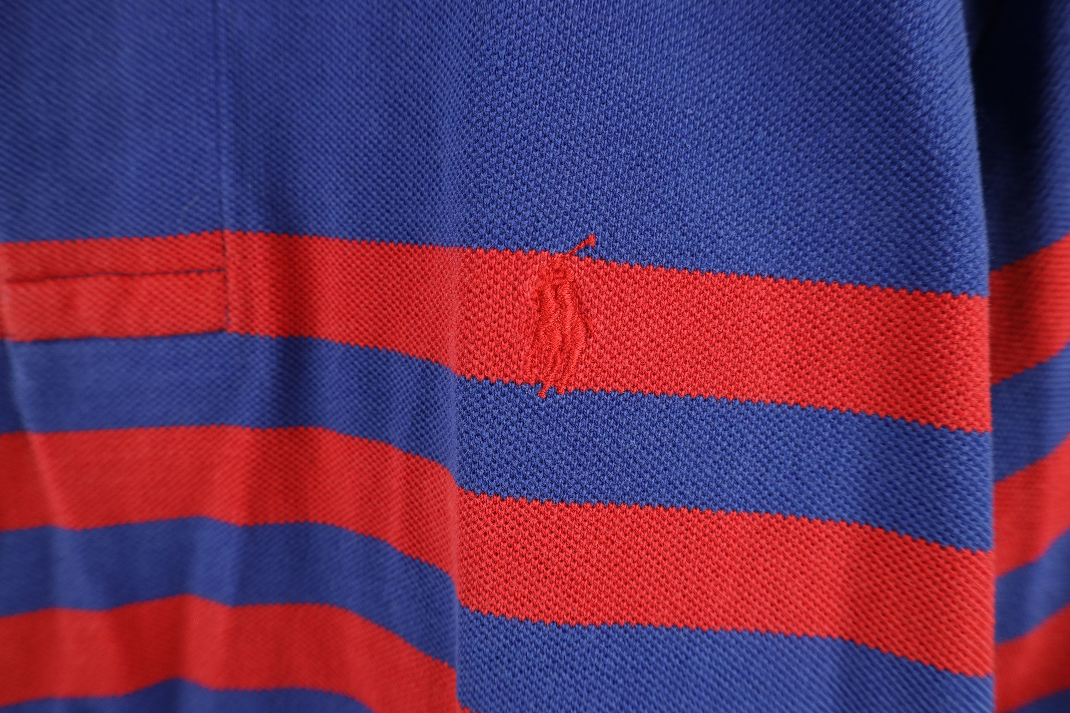Ralph Lauren × Vintage Vintage 90s Ralph Lauren Striped Collared Polo Shirt Blue Size US L / EU 52-54 / 3 - 4 Thumbnail