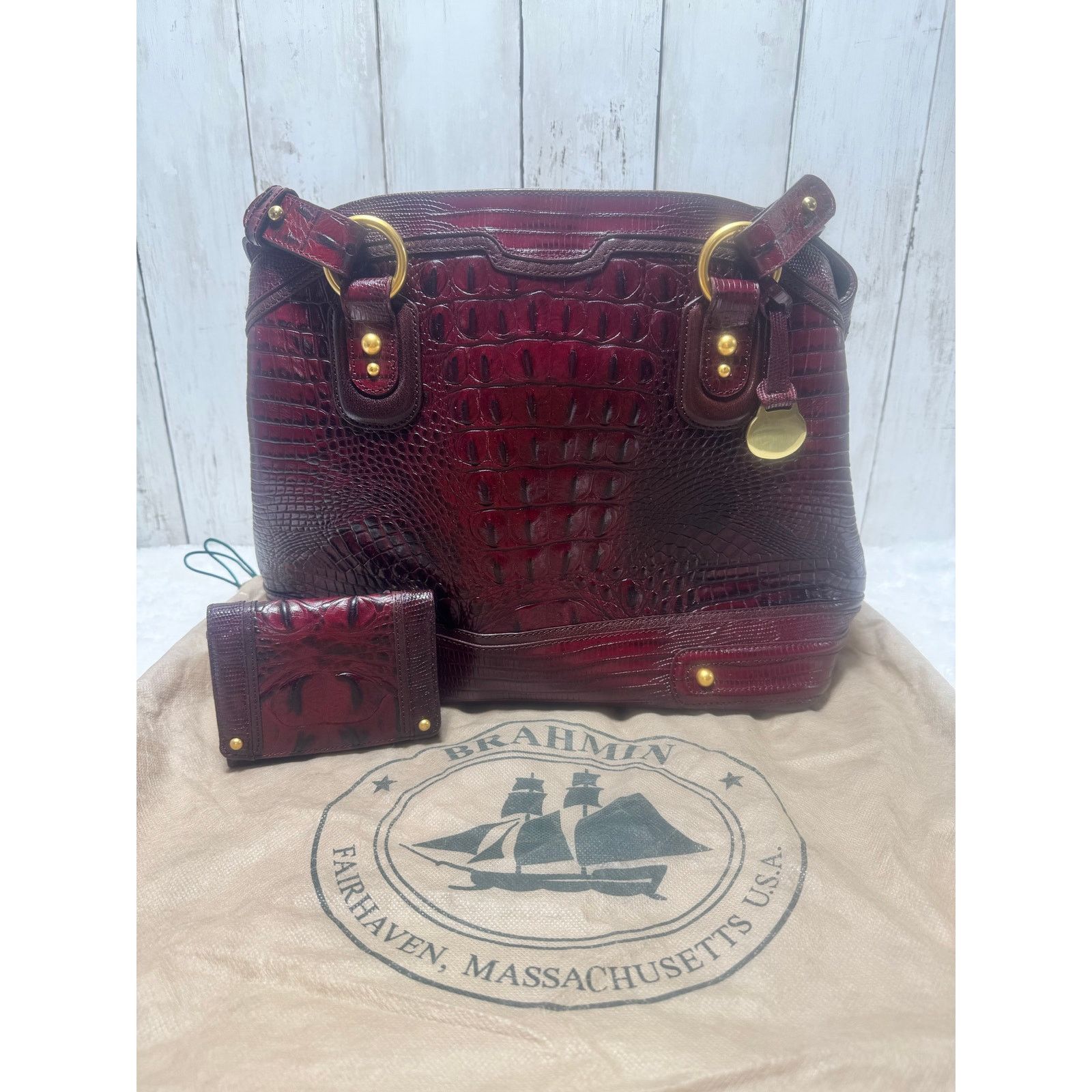 BRAHMIN Brahmin Crocodile shoulder women bag Deep burgundy w wallet Size ONE SIZE - 10 Thumbnail
