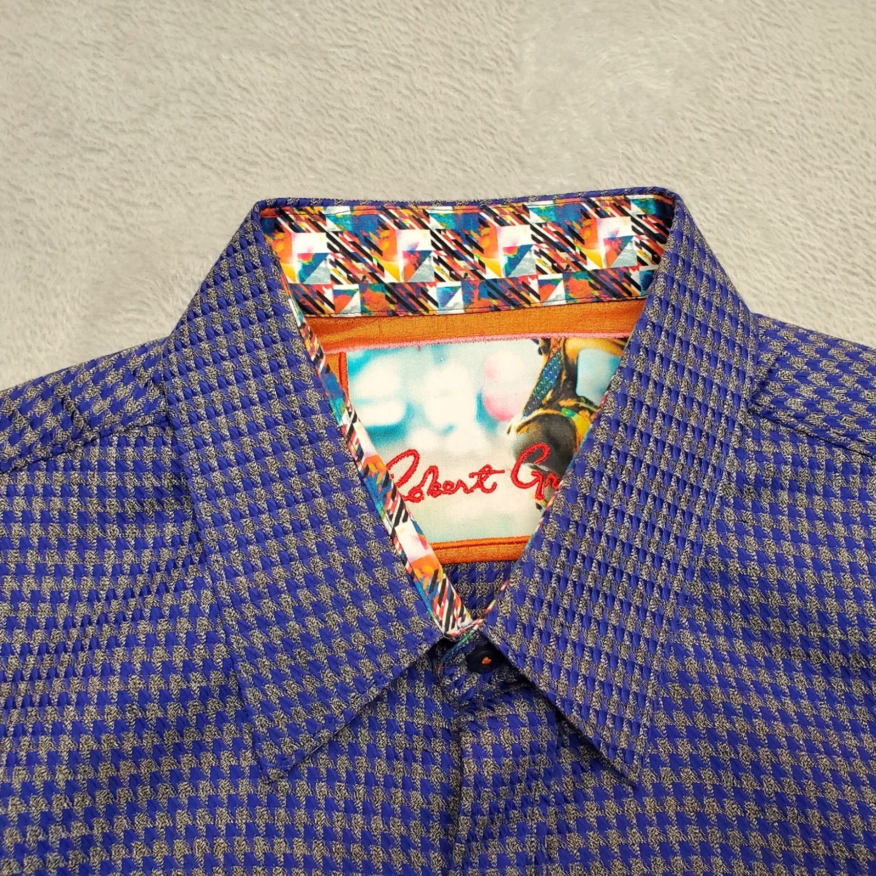 Robert Graham Robert Graham Shirt Mens XL Blue Gray Houndstooth Flip Cuff Casual Size US XL / EU 56 / 4 - 3 Thumbnail