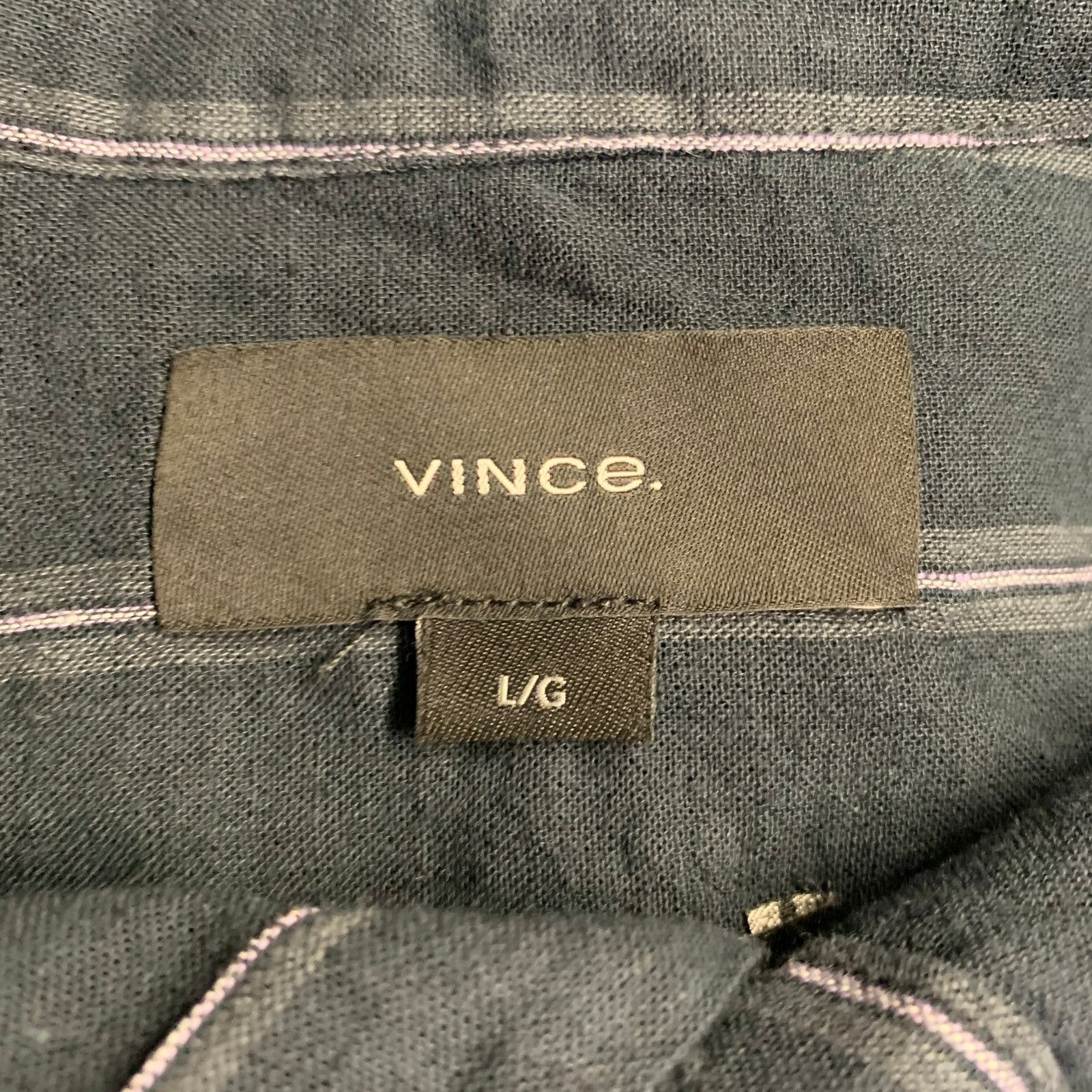 Vince Black Grey Stripe Linen Cotton Classic Fit One Pocket Shirt Size US L / EU 52-54 / 3 - 5 Thumbnail