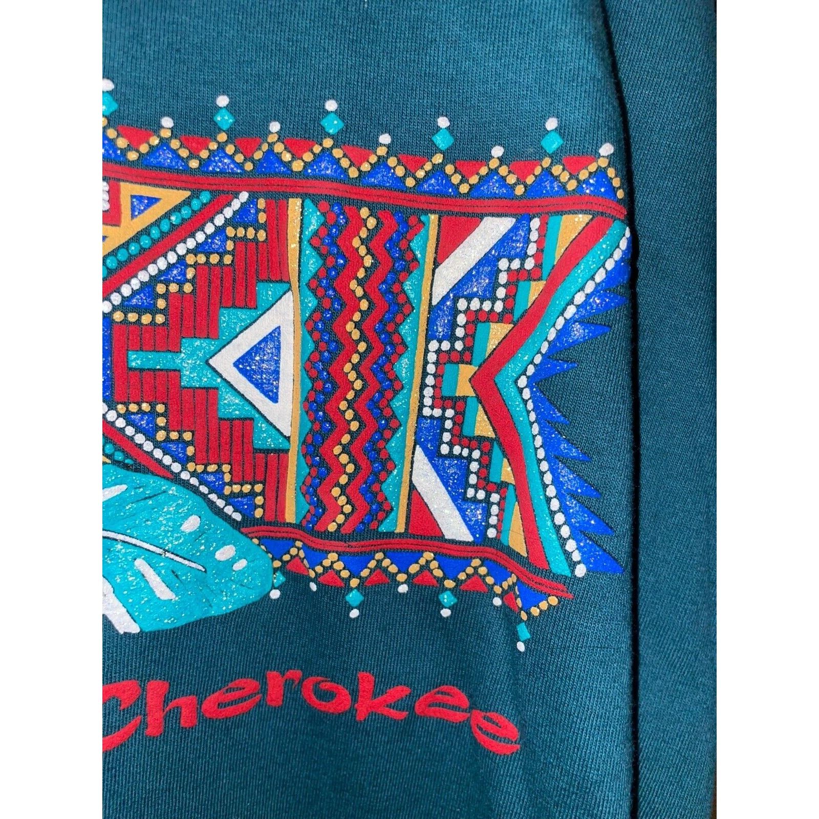 Jerzees Vintage Cherokee Shirt Native American Drum Tee Green 90s L Size US L / EU 52-54 / 3 - 4 Thumbnail