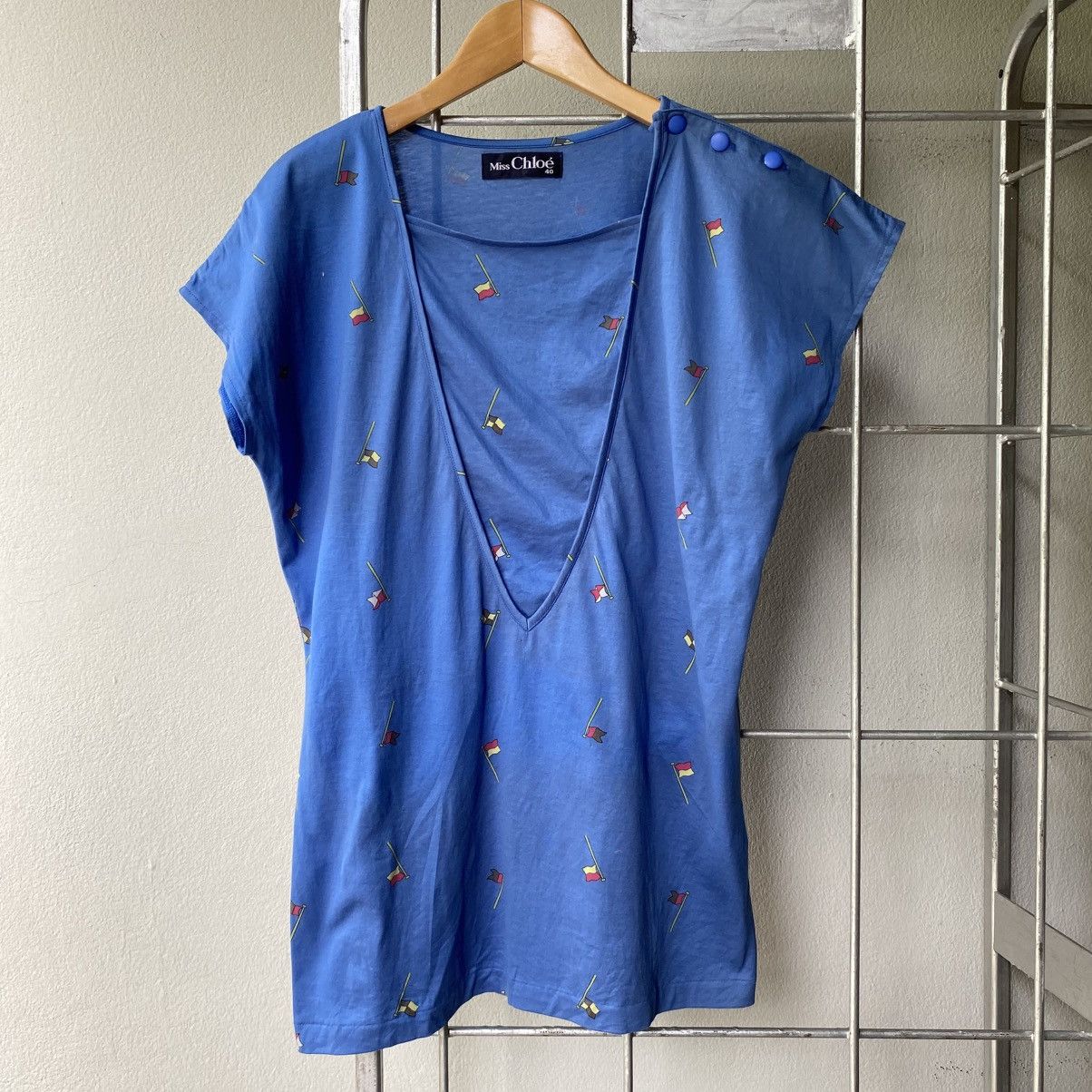 Chloe Miss Chloẻ Blue Deep V-Neck Tee Size S / US 4 / IT 40 - 4 Thumbnail