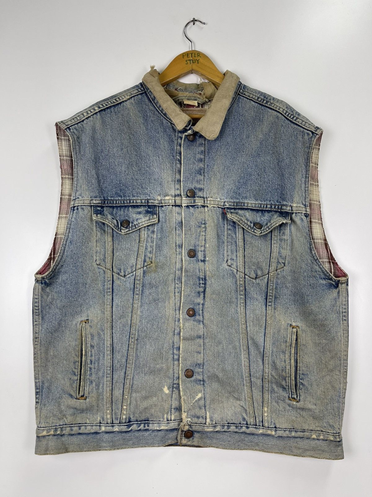 Levi's Vintage 80s Levi’s Distress Denim Sleeveless Size US L / EU 52-54 / 3 - 3 Thumbnail