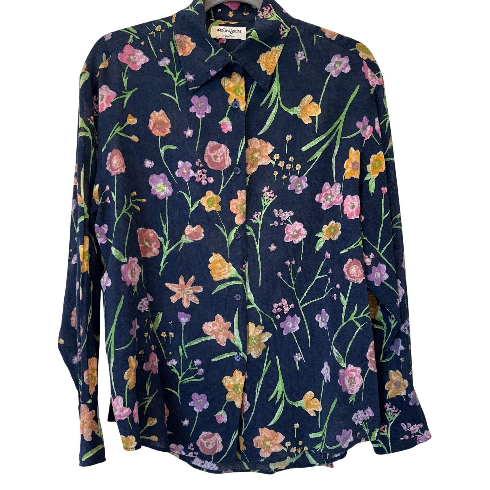 Yves Saint Laurent Vintage Yves Saint Laurent Variation Navy Floral Blouse 80s Size M / US 6-8 / IT 42-44 - 1 Thumbnail