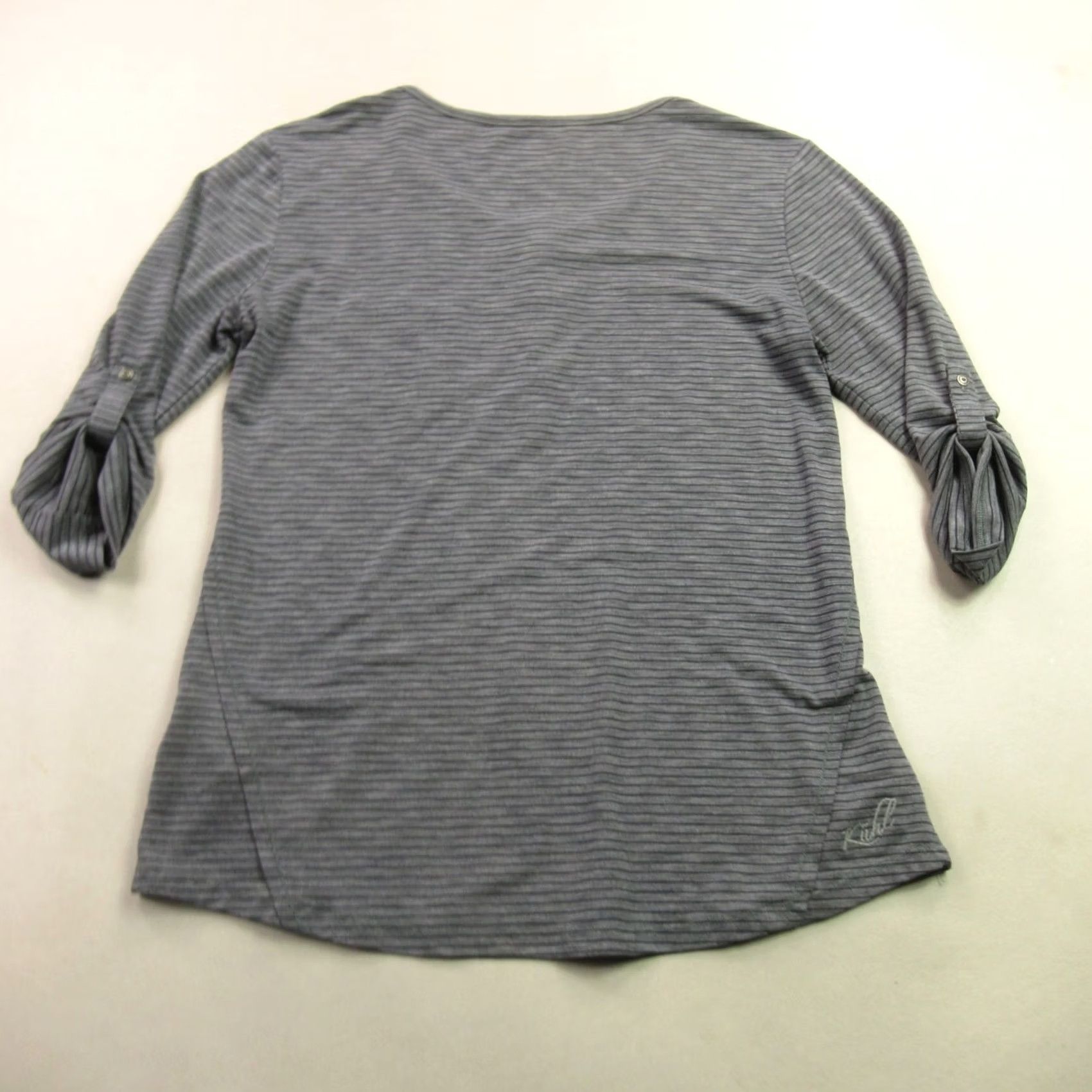 Vintage Kuhl Shirt Womens Medium 3/4 Sleeve Stripes Gray Outdoor Lightweight Crew Neck Shirt Size M / US 6-8 / IT 42-44 - 6 Thumbnail