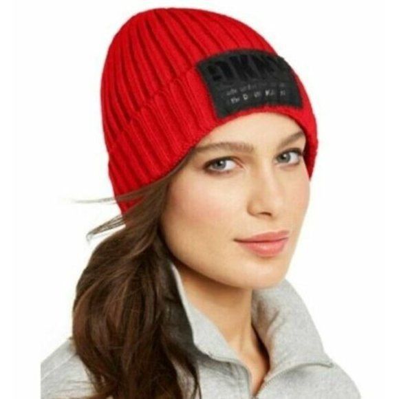 DKNY DKNY Fleece-Lined Knit Beanie, Red Size ONE SIZE - 1 Thumbnail