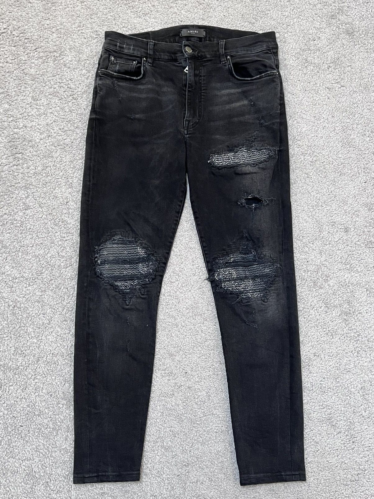 Amiri Amiri MX-1 Black Cashew Flower Split Patches Skinny Jeans Size US 34 / EU 50 - 1 Thumbnail