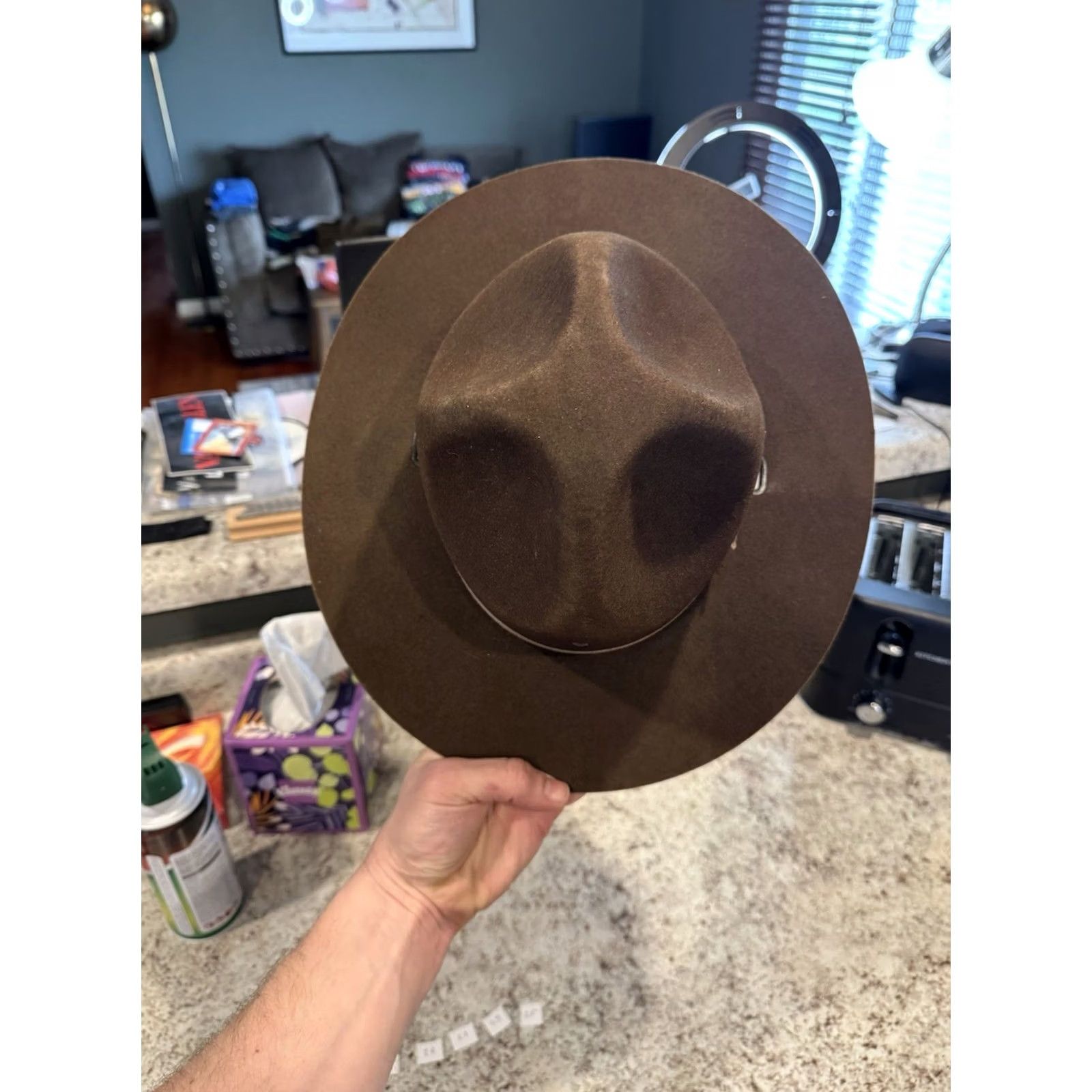 FELT Vintage Stratton USA Wool Felt Drill Sergeant Instructor Hat 7 Self Forming Size ONE SIZE - 2 Thumbnail