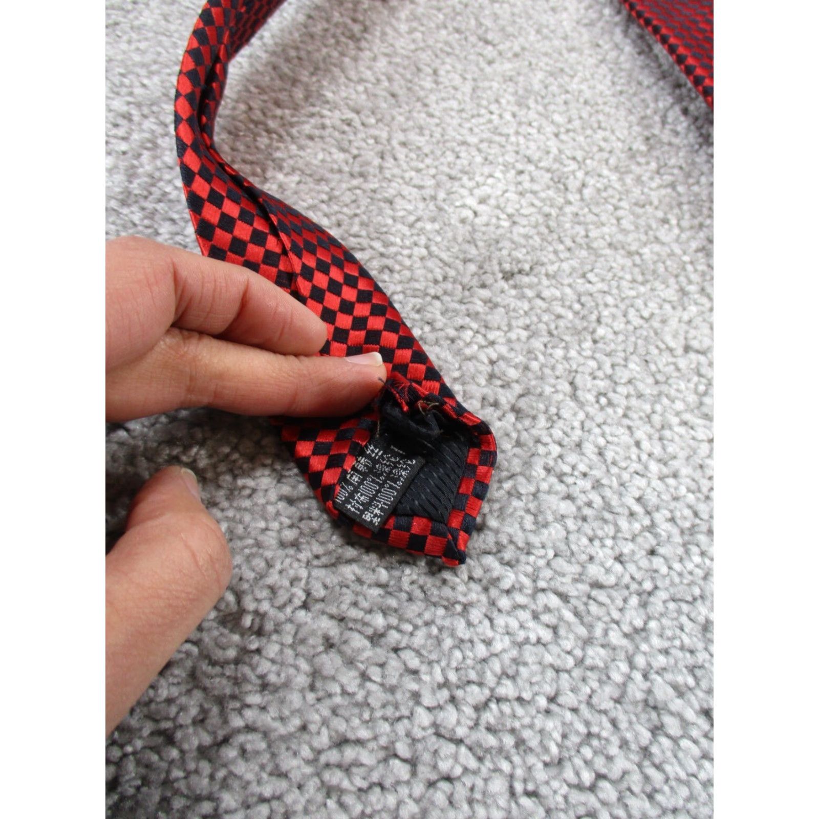 Ermenegildo Zegna Ermenegildo Zegna Tie Red & Black Checkerboard Geometric Pattern Men’s Tie Adult One Size Black Red – Preppy Abstract Flower Theme Size ONE SIZE - 4 Thumbnail