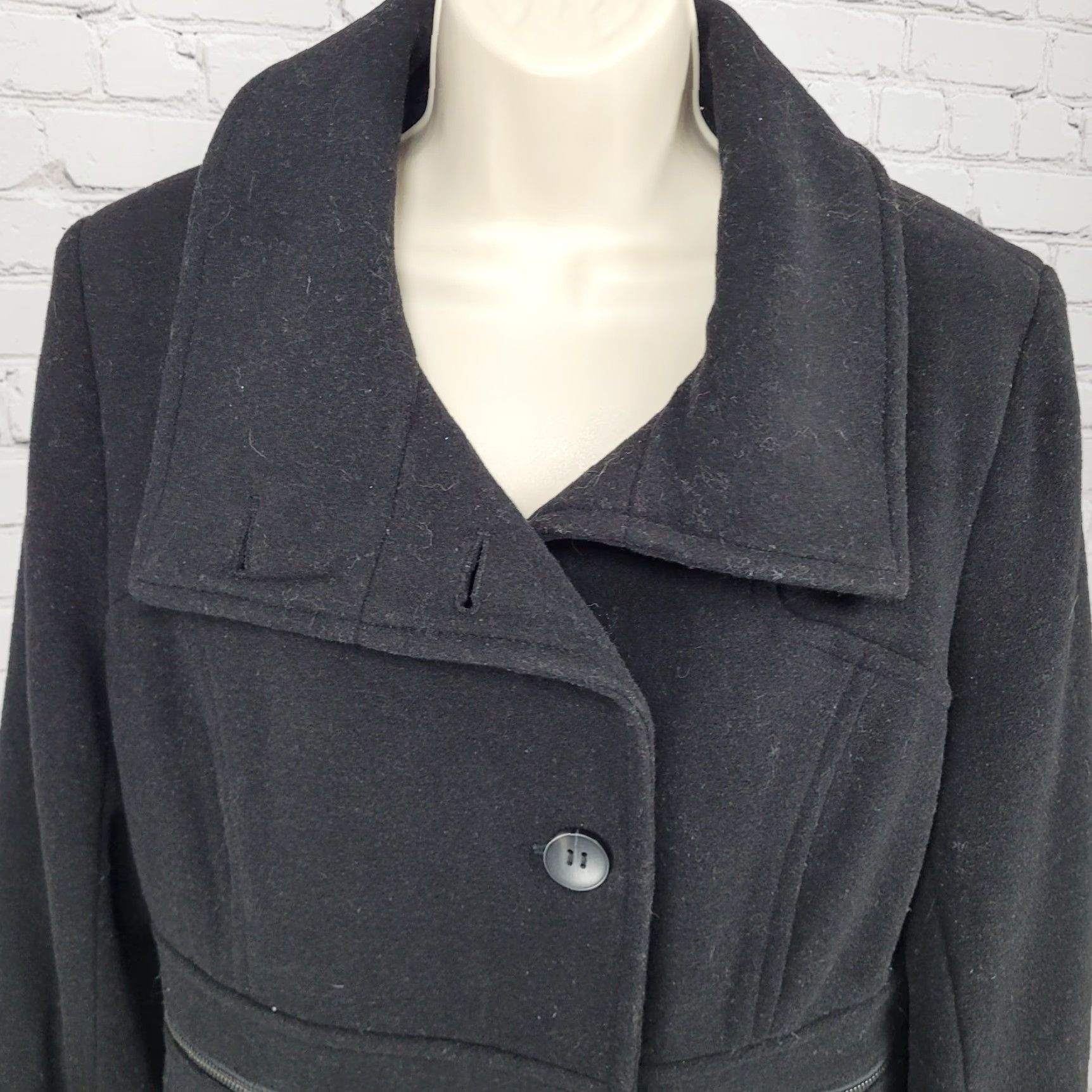 Vintage Marc New York Overcoat Womens Wool Blend Zip Pockets Lined Black 10 Size Mid-Length Buttoned Coat Size L / US 10 / IT 46 - 7 Thumbnail