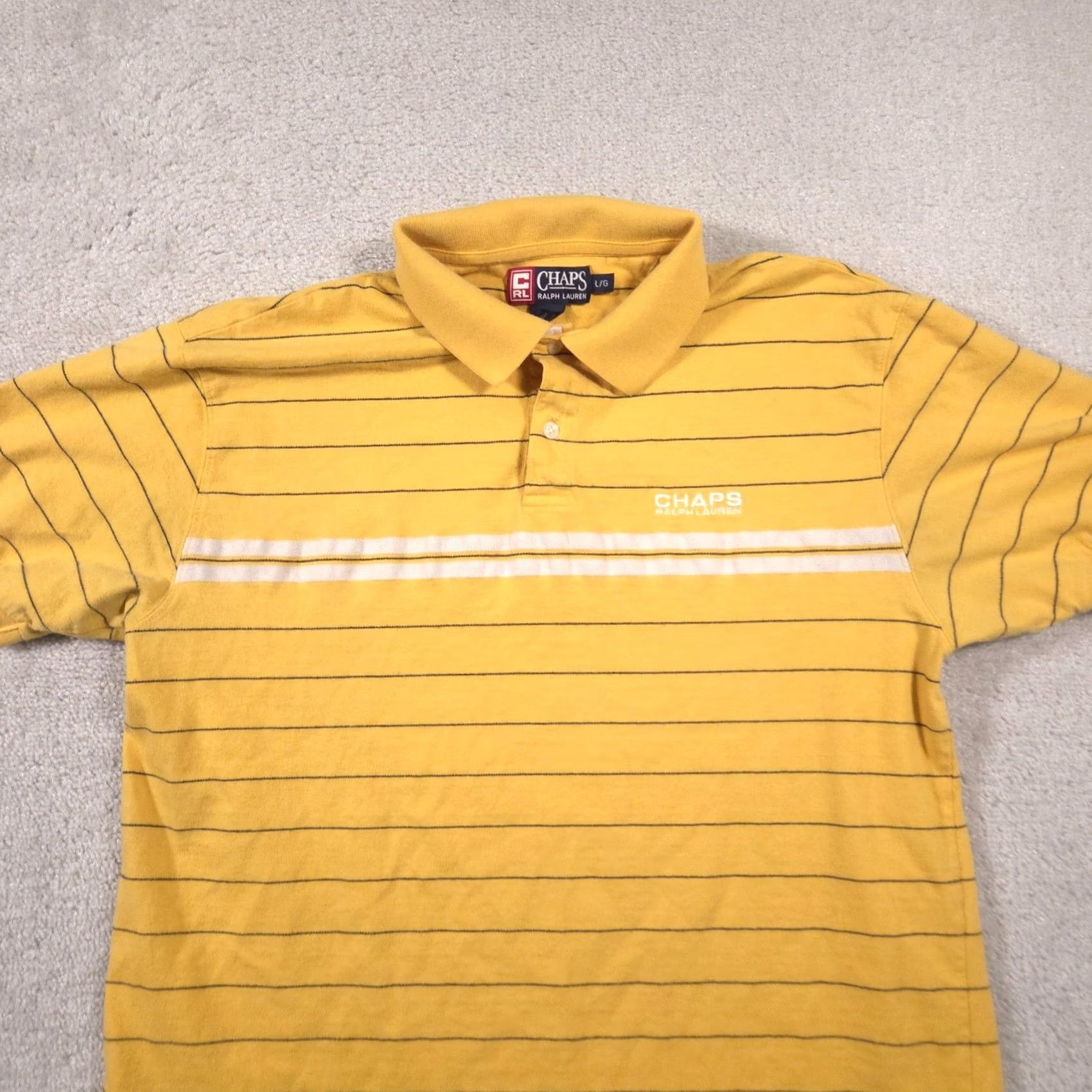 Chaps Chaps Ralph Lauren Polo Shirt Mens L Yellow Striped Embroidered Cotton Shirt Size US L / EU 52-54 / 3 - 3 Thumbnail