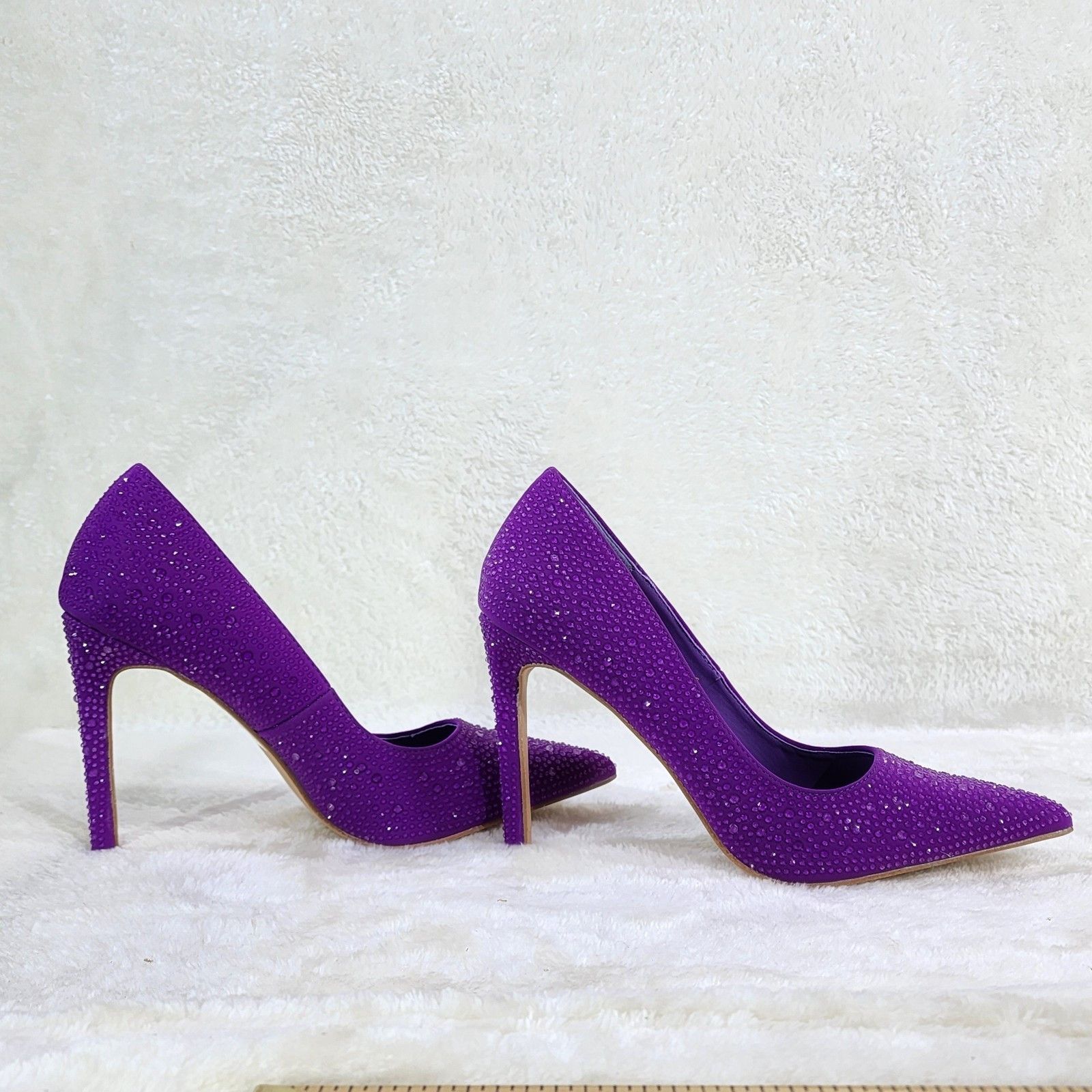 Other Shock Purple High Heel Stiletto Pumps Rhinestone Evening Par Size US 7.5 / IT 37.5 - 3 Thumbnail
