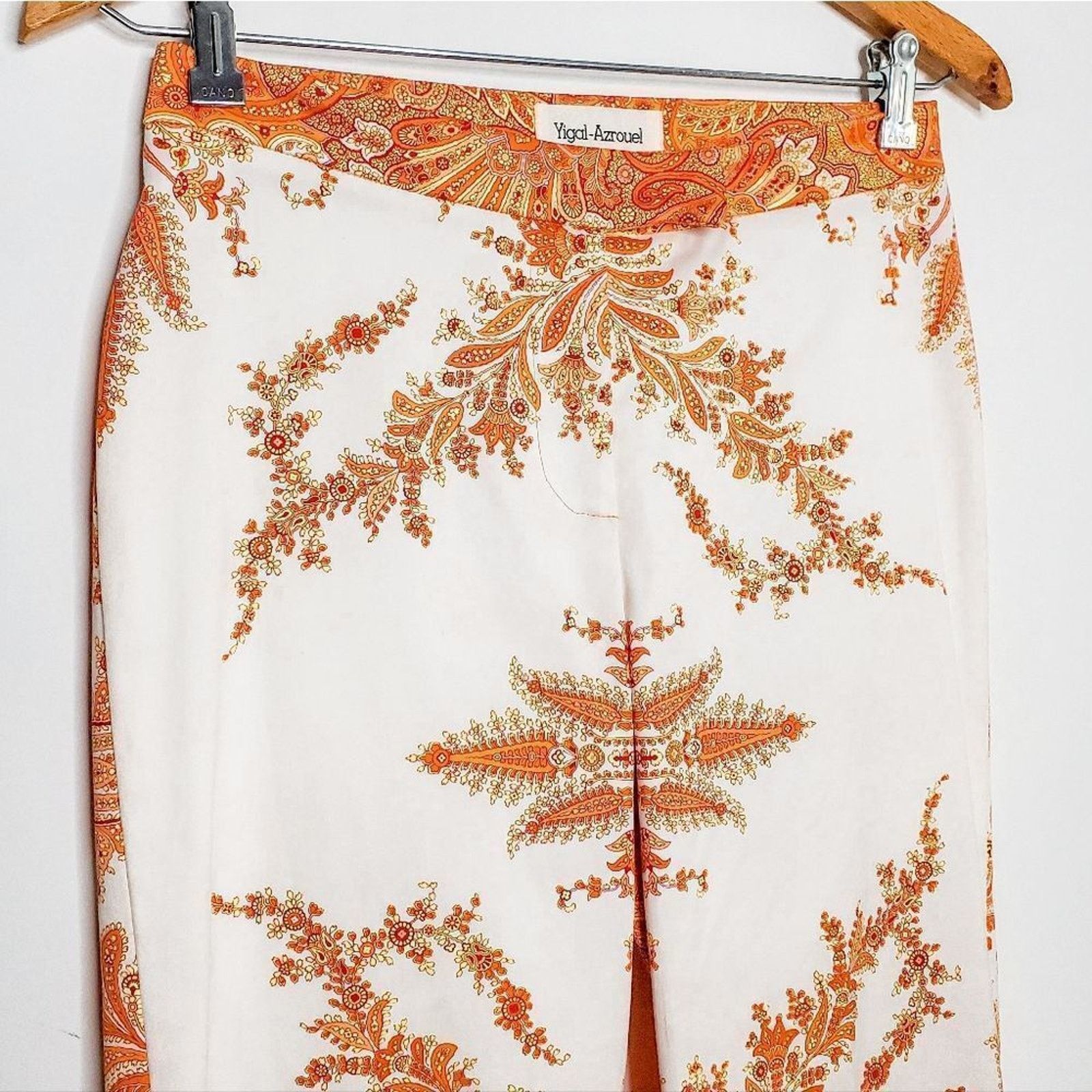 Yigal Azrouel Vintage Y2K 00s Yigal Azrouel Orange White Paisley Pants 4 Size 27" / US 4 / IT 40 - 3 Thumbnail