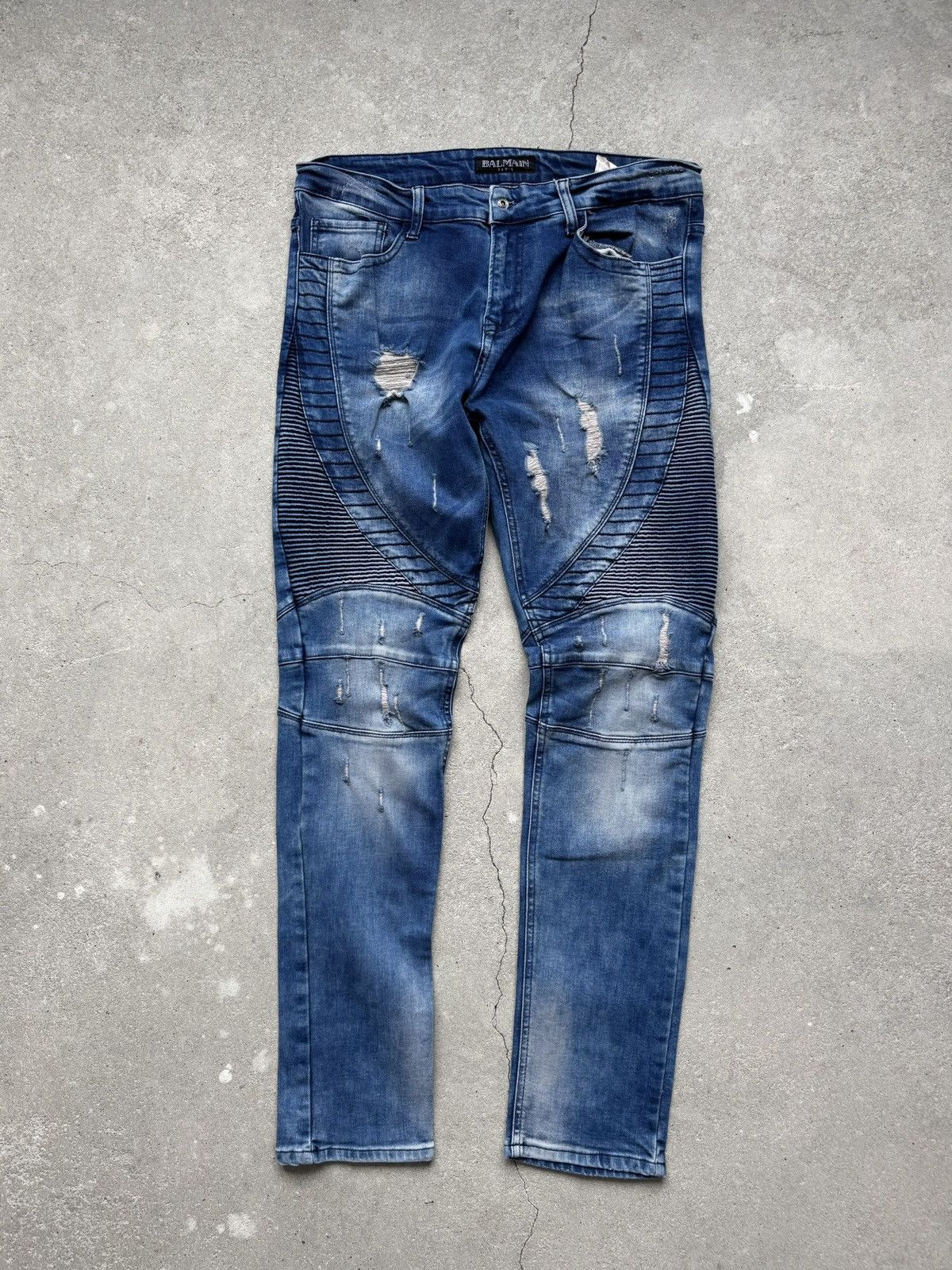 Balmain Balmain Biker Jeans Distressed Ribbed Design Size US 33 - 2 Thumbnail