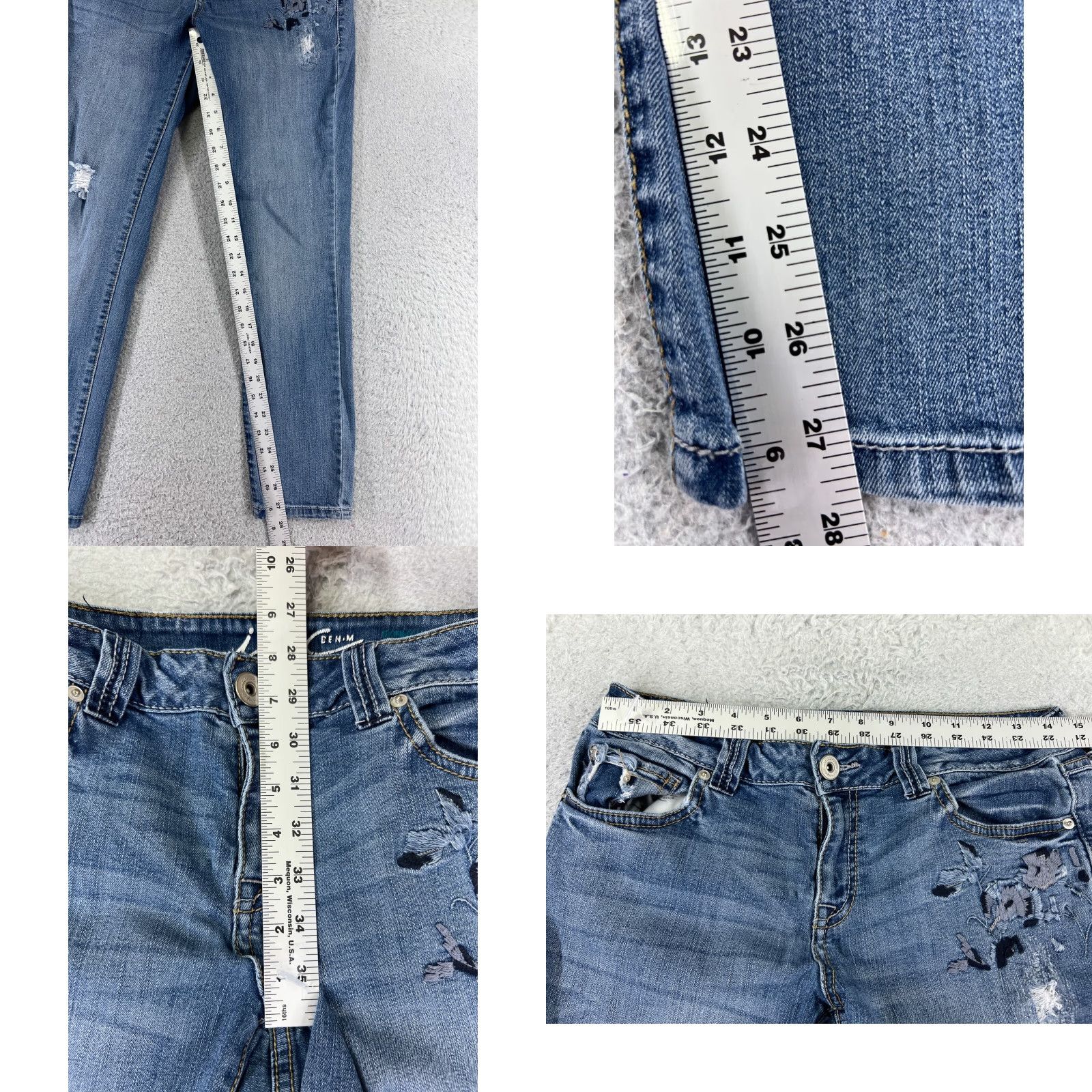 Vintage INC Jeans Women 8 Blue Denim Skinny Embroidered Distressed Cotton 27x28 Womens Size 30" / US 8 / IT 44 - 8 Thumbnail