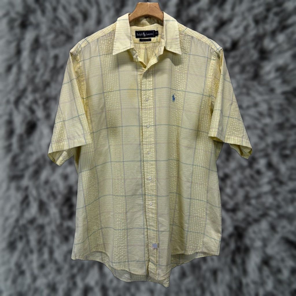 Polo Ralph Lauren VINTAGE Polo Ralph Lauren Shirt Plaid Seersucker Short Sleeve XL Men’s Yellow Cotton Button-Up Size US XL / EU 56 / 4 - 1 Thumbnail