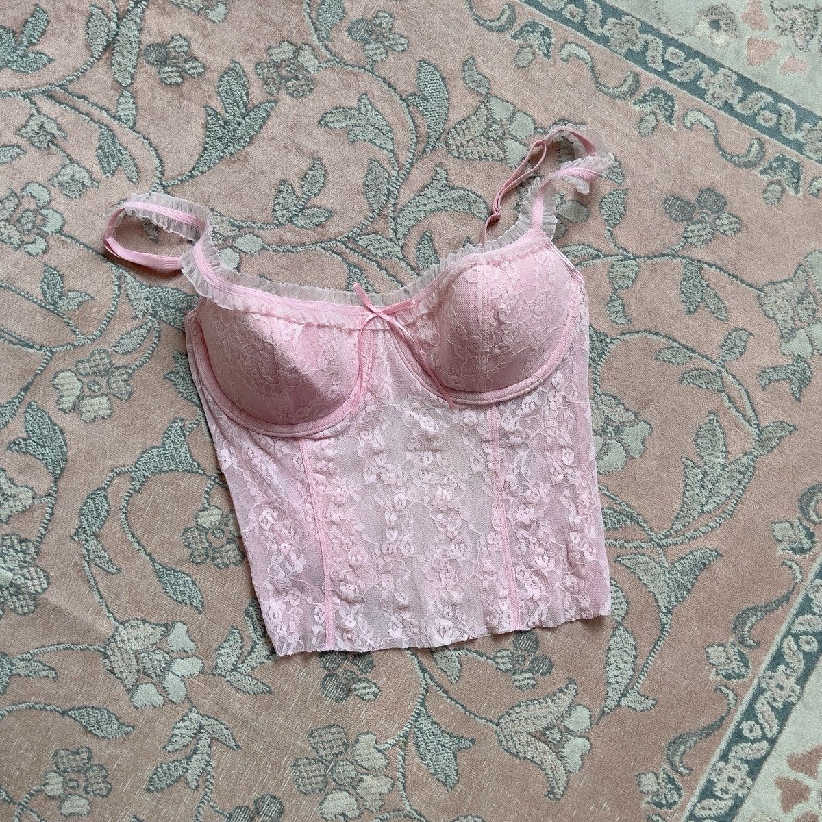Victoria's Secret Victoria’s Secret Pink Floral Lace Bustier Top (S–M) Size M / US 6-8 / IT 42-44 - 7 Thumbnail