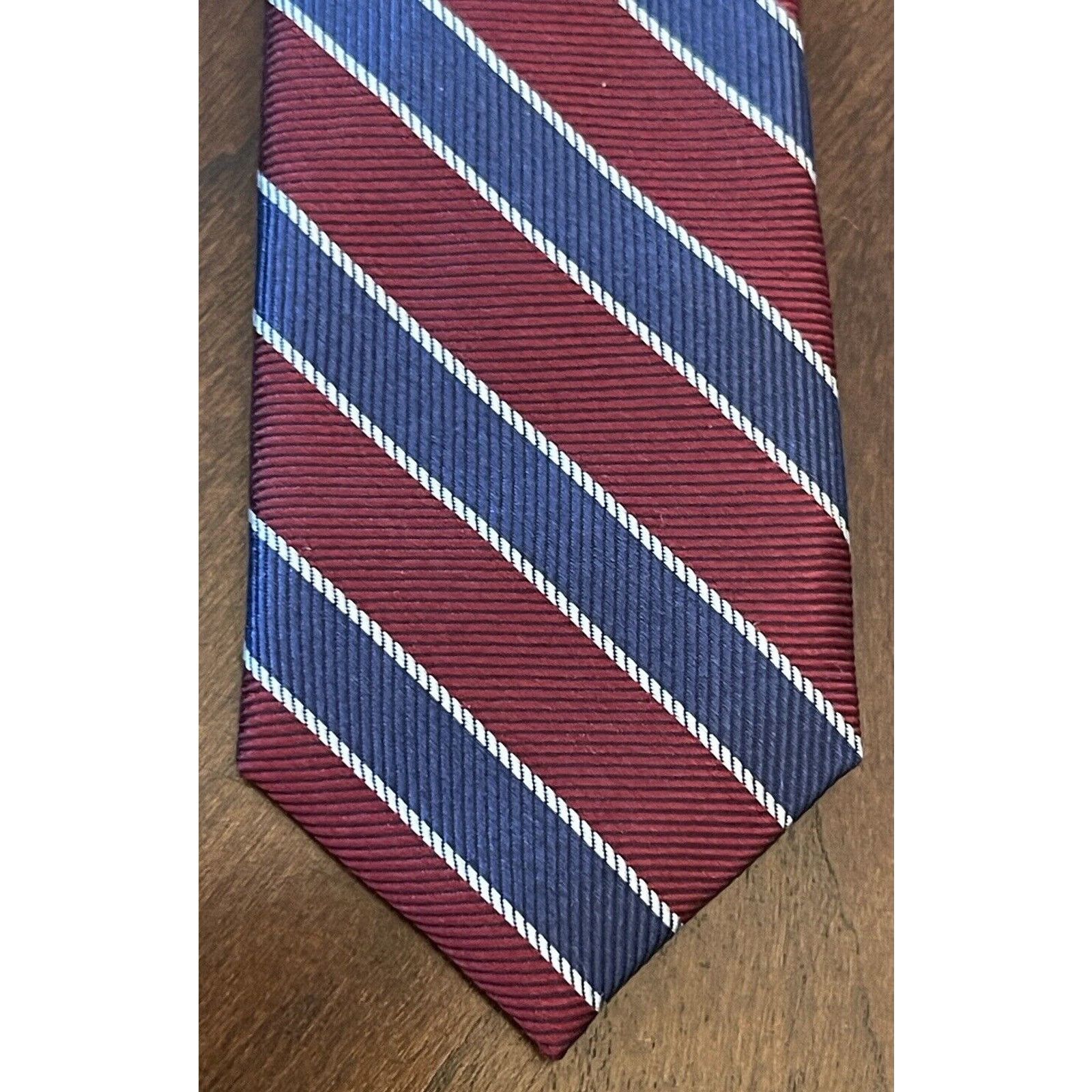 Haggar Haggar Burgundy Blue 100% Silk Men’s Neck Tie Made In China Size ONE SIZE - 6 Thumbnail