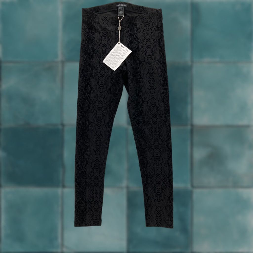 Velvet David Lerner Leggings Women's Large Black Velvet Burnout Snake Print Skinny NWT Size 36" / US 14 / IT 50 - 1 Thumbnail