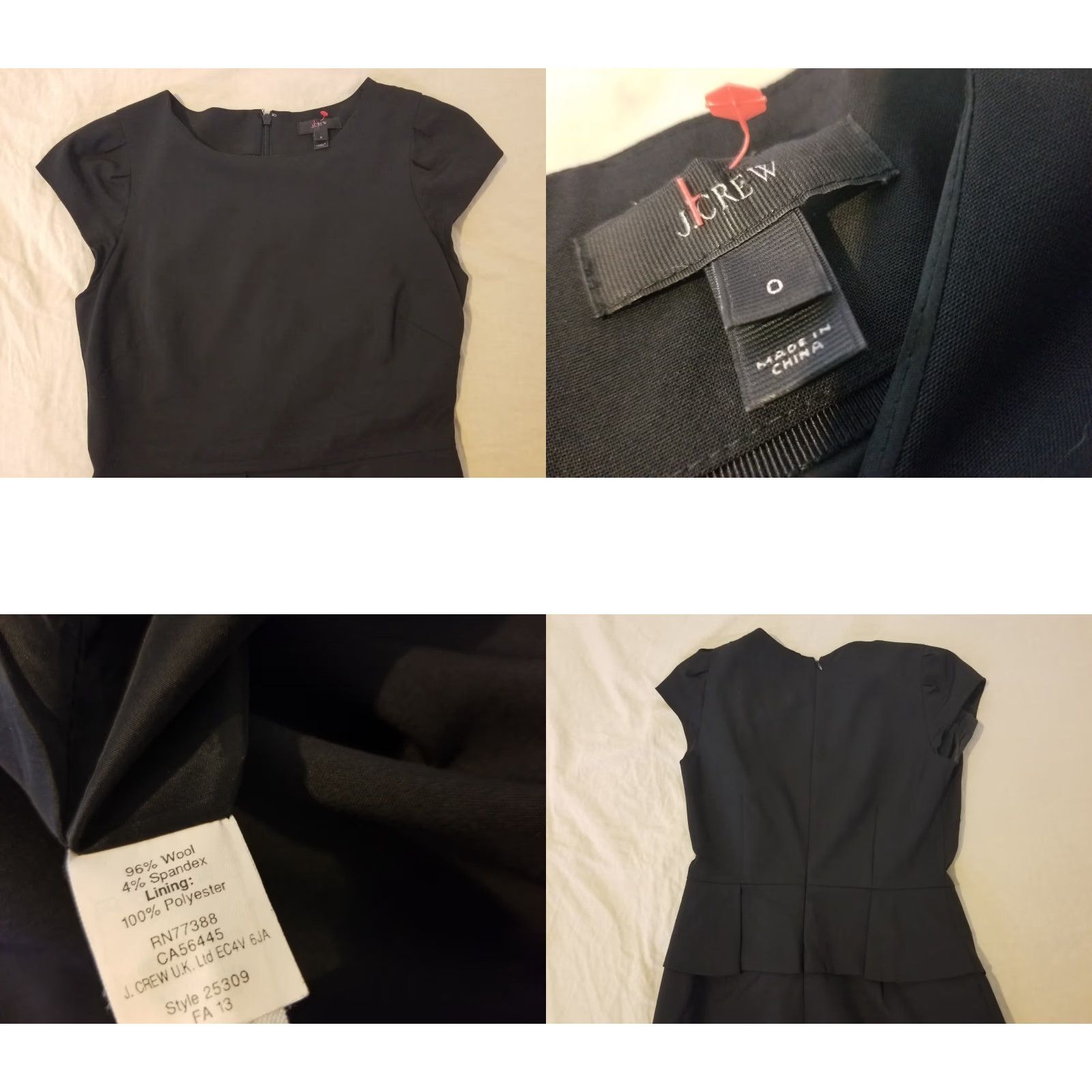 J.Crew Womens J. Crew Wool Dress 0 Black Cap Sleeve Pencil Dress Knee Length Lined Vintage No Size XS / US 0-2 / IT 36-38 - 8 Thumbnail