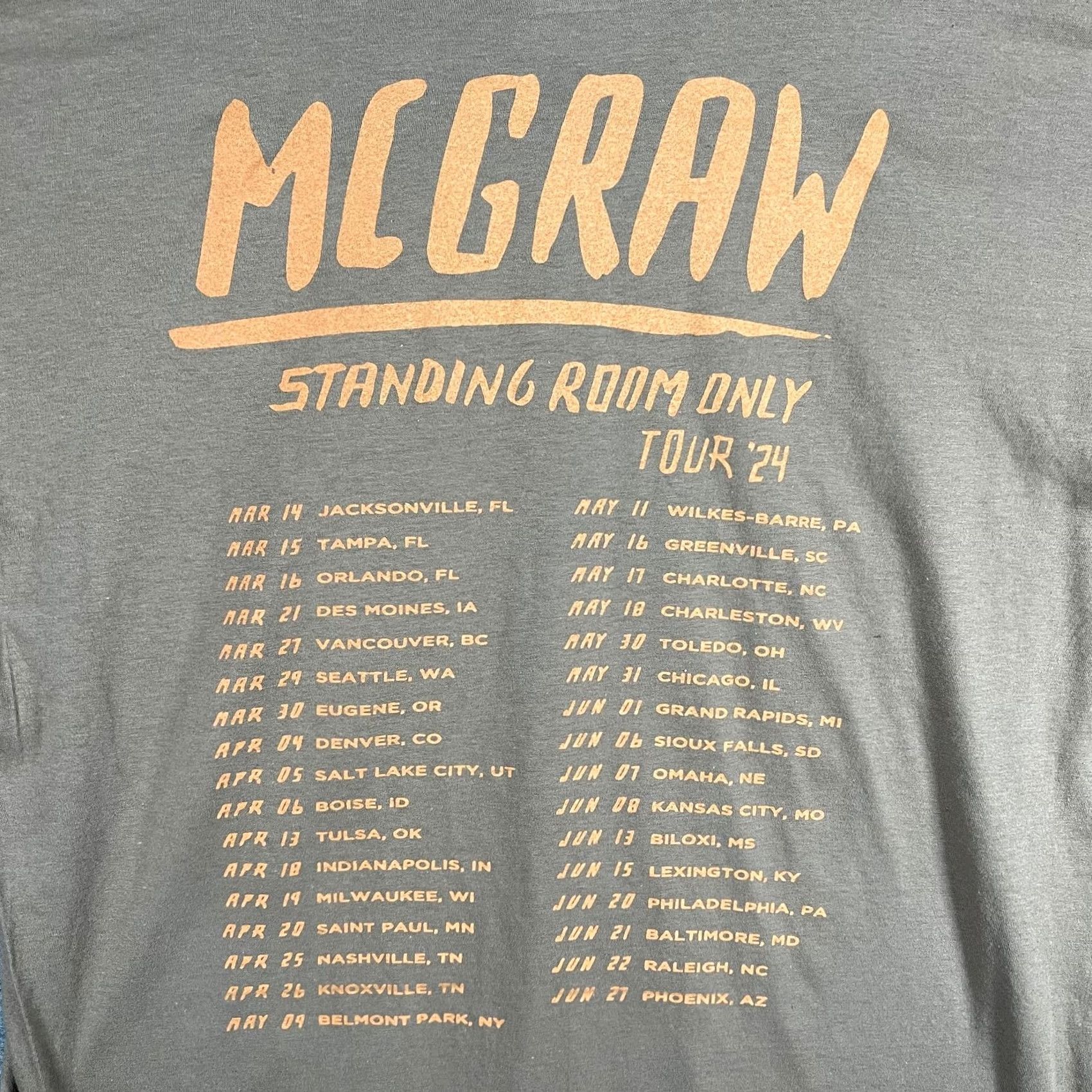 Soffe Soffe Tim McGraw Graphic Concert Shirt Mens XL Brown Standing Room Only 2024 Tour Tee Size US XL / EU 56 / 4 - 4 Thumbnail