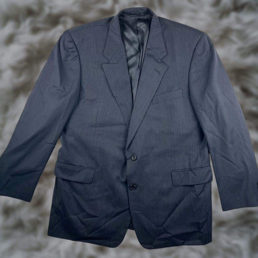 Vintage VINTAGE Hickey Freeman Men’s Blazer Jacket 46R Wool Blue/Gray Two-Button 2-Button Single-Vented Notch Lapel Mens Size 46R - 1 Thumbnail
