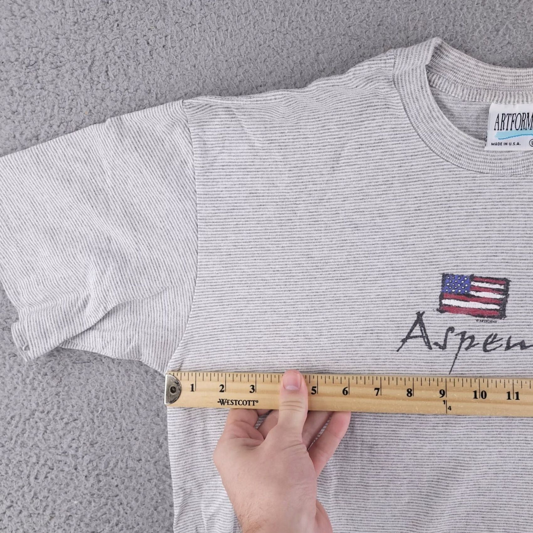 Vintage Vintage Artforms Shirt Mens M Gray USA Striped T-Shirt Short Sleeve Made USA 90s? (adjusted) Size US M / EU 48-50 / 2 - 4 Thumbnail