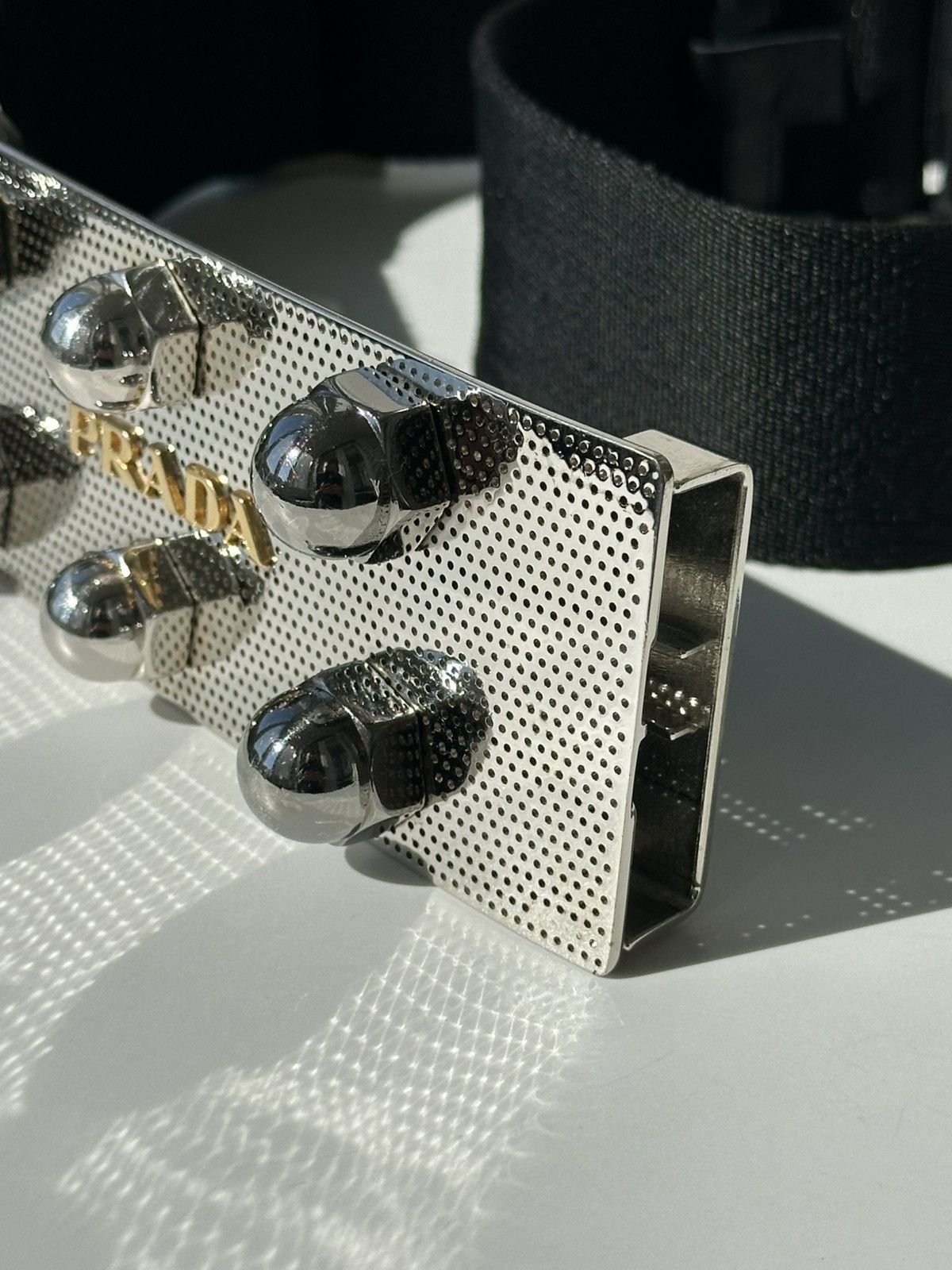 Prada PRADA FW 2007 Massive Studded Screws Logo Metal Belt runway Size ONE SIZE - 12 Thumbnail