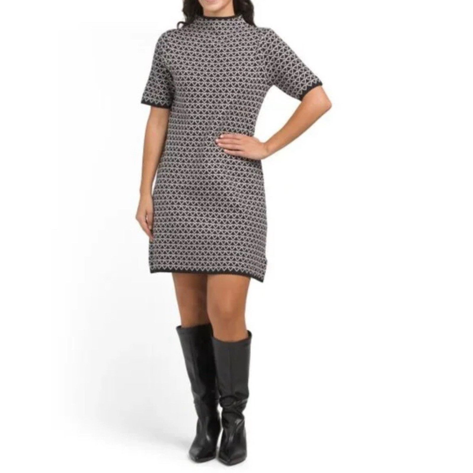 Nicole Miller Nicole Miller Geo Print Black White Sweater Dress Size S NWT Size S / US 4 / IT 40 - 1 Thumbnail