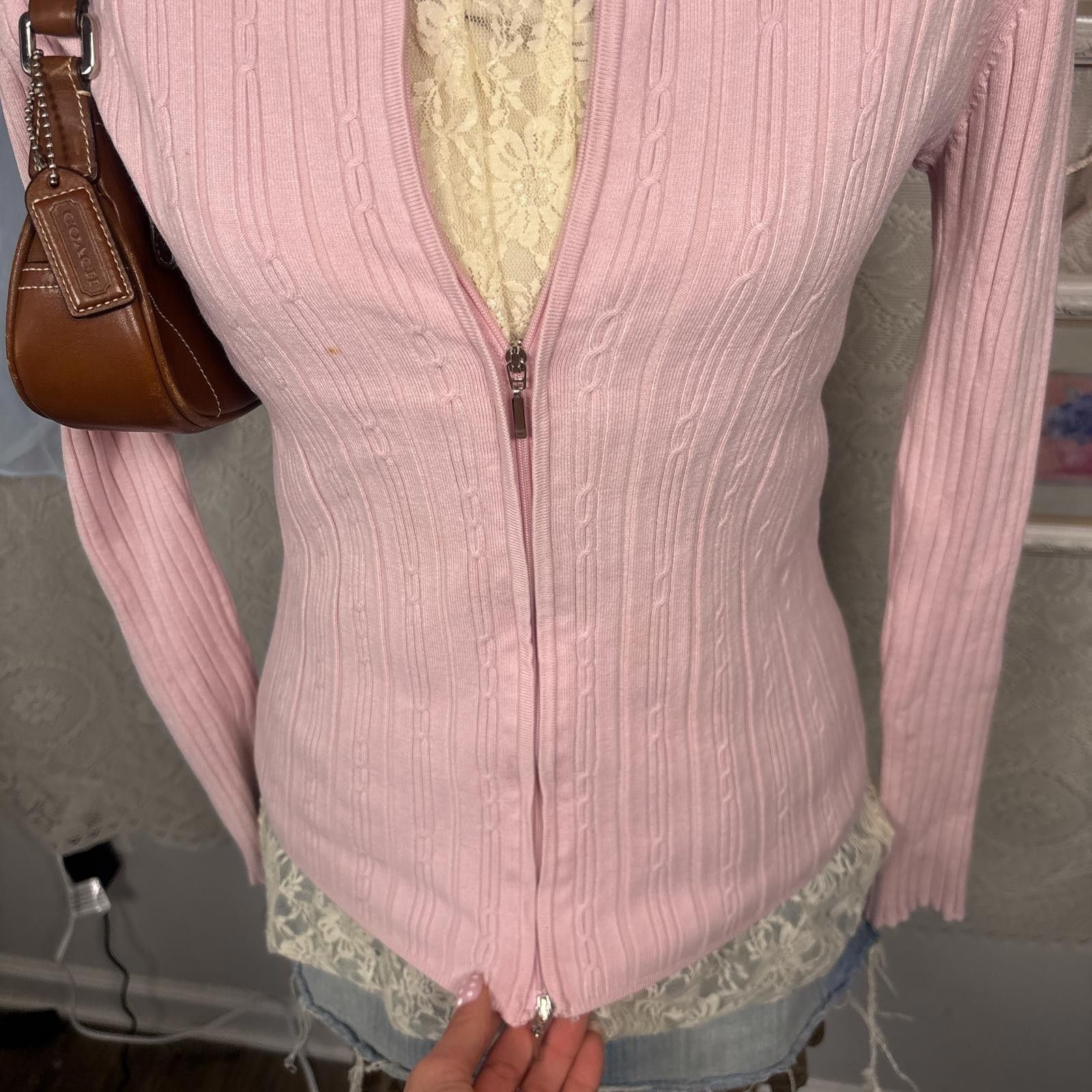 Baldinini vintage pink coquette zip up sweater Size M / US 6-8 / IT 42-44 - 4 Thumbnail