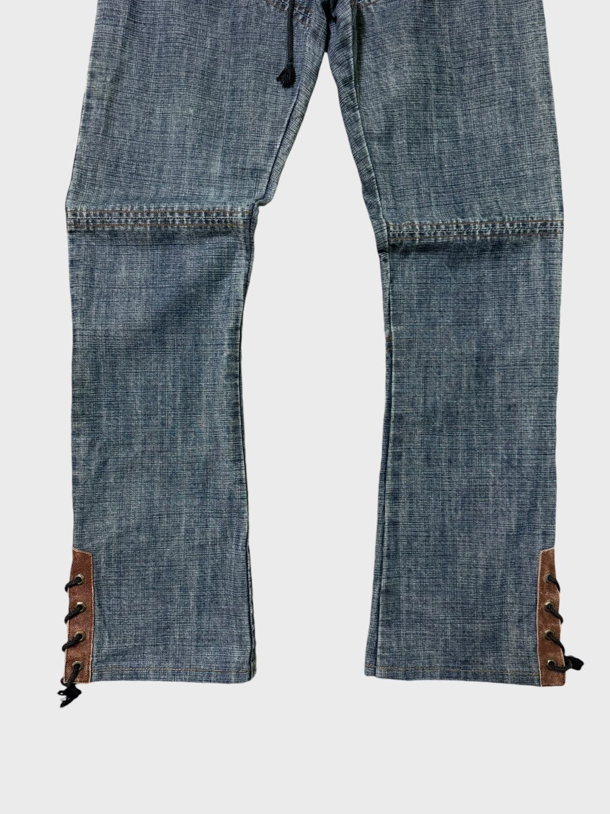 Japanese Brand Flare CHIKAKO ROEN Leather Double Laced Low Rise Denim jeans Size US 29 - 6 Thumbnail