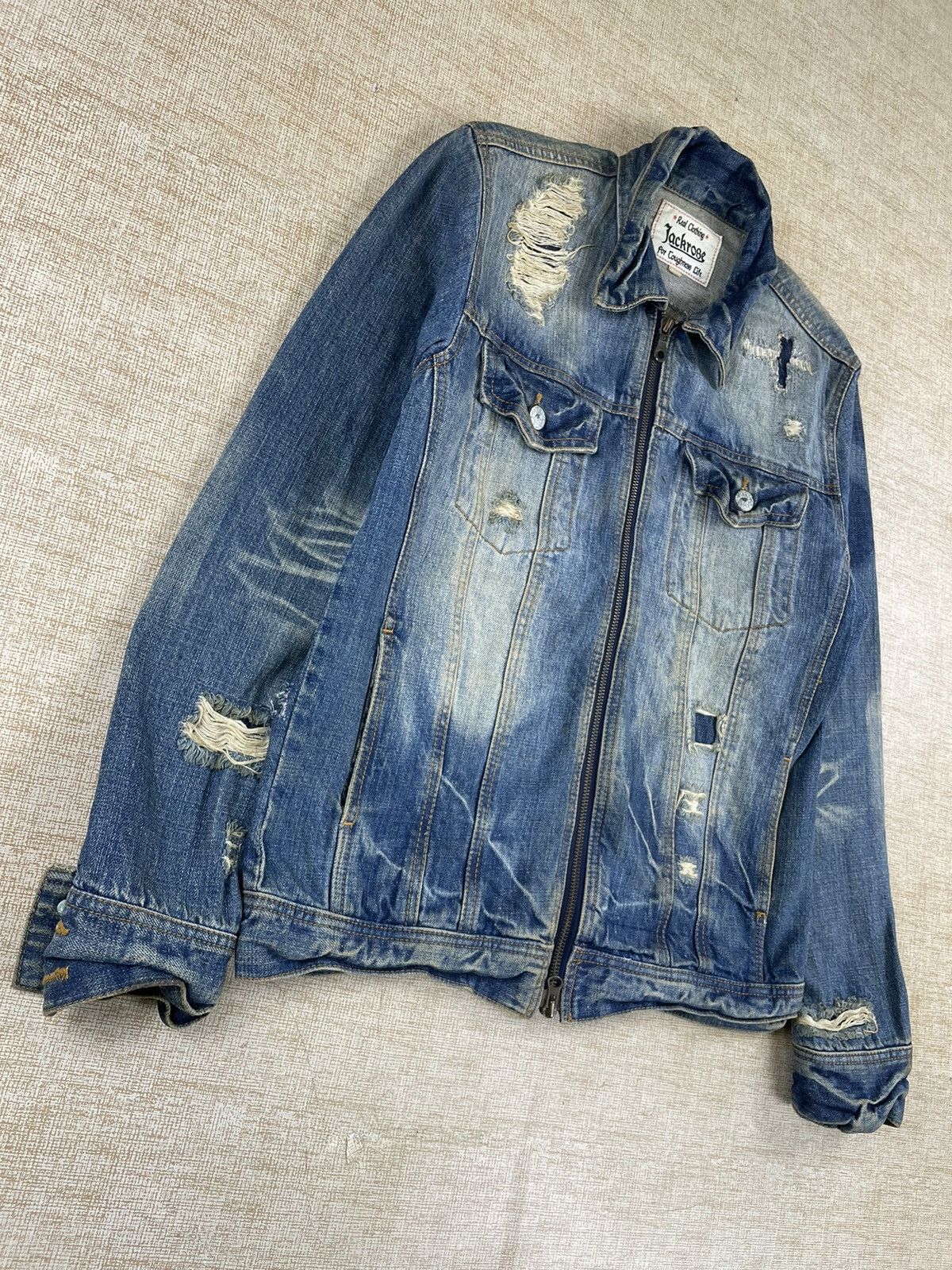 If Six Was Nine × Vintage VINTAGE JACKROSE PUNK Style Distressed Denim Jacket Size US M / EU 48-50 / 2 - 3 Thumbnail