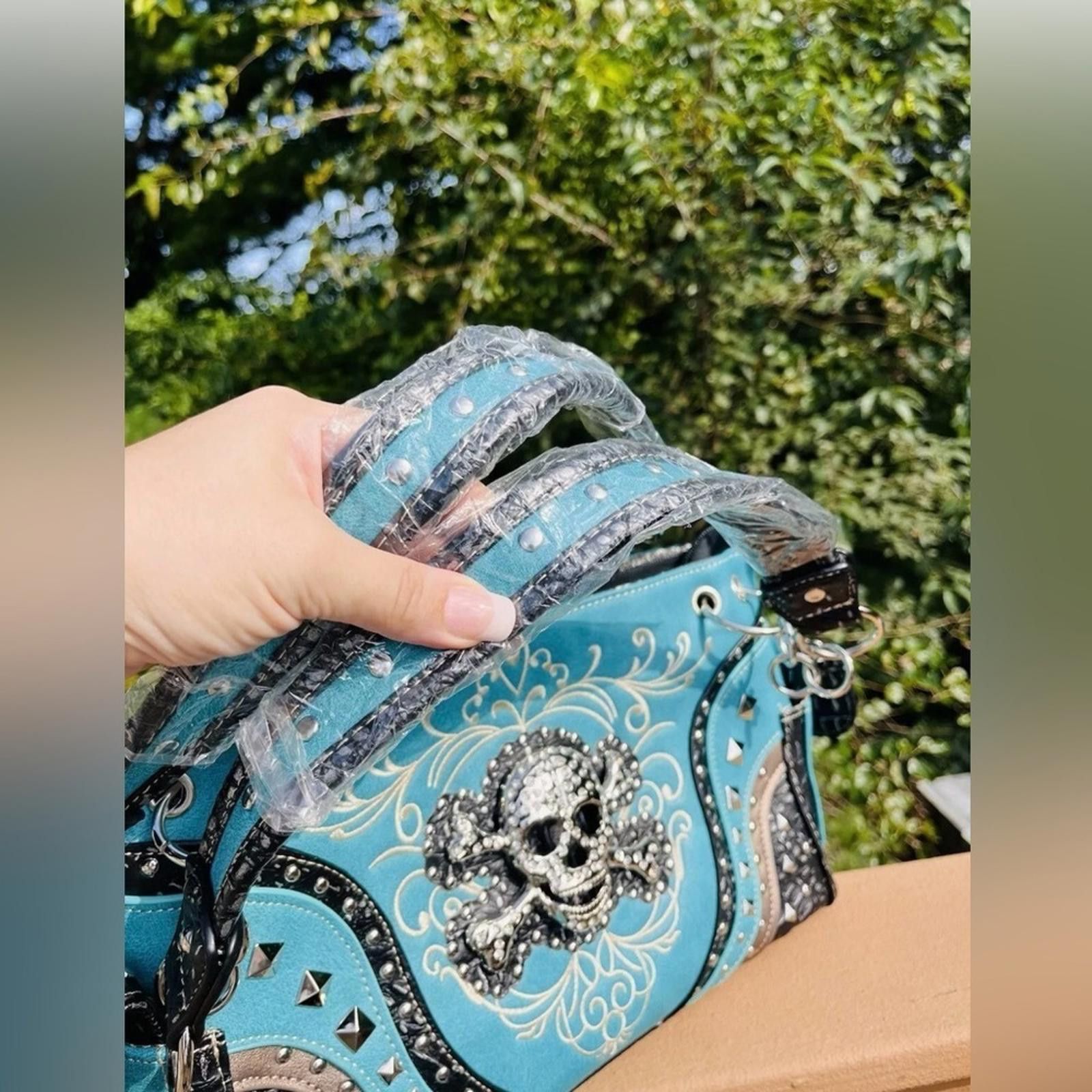 Designer Handmade Skull Leather Shoulder Bag With Skull Wallet Size ONE SIZE - 5 Thumbnail