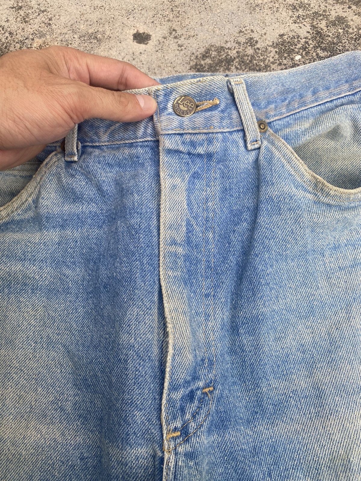 Lee × Vintage Flare Jeans Vintage 90s Lee Distressed Faded Blue Bootcut Size US 30 / EU 46 - 11 Thumbnail